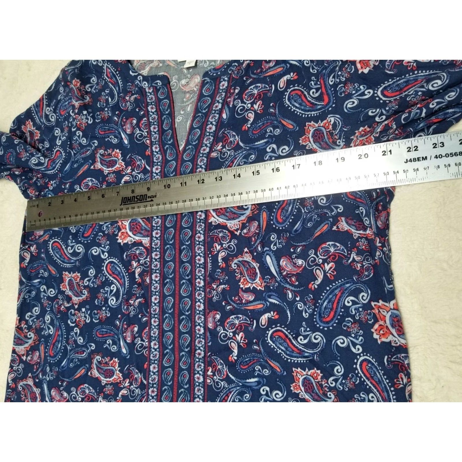 J. Jill J. Jill Womens Tunic Long Sleeves Paisley Round Split Neckline Blue Medium Size M / US 6-8 / IT 42-44 - 6 Thumbnail
