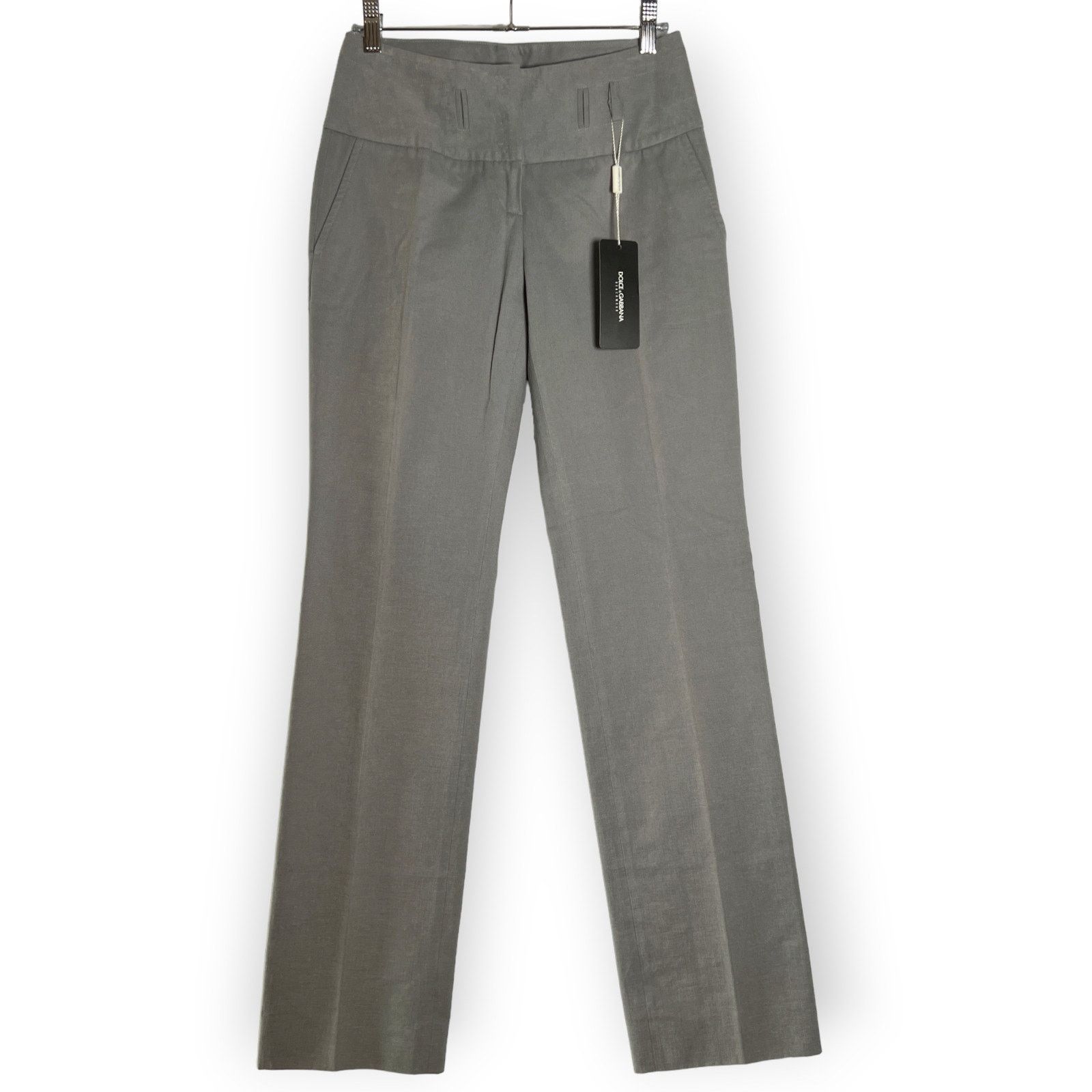 image of Dolce Gabbana NWT Dolce & Gabbana Cotton Straight Trouser Womens 4 Tall 38 in Grey (Size 26)