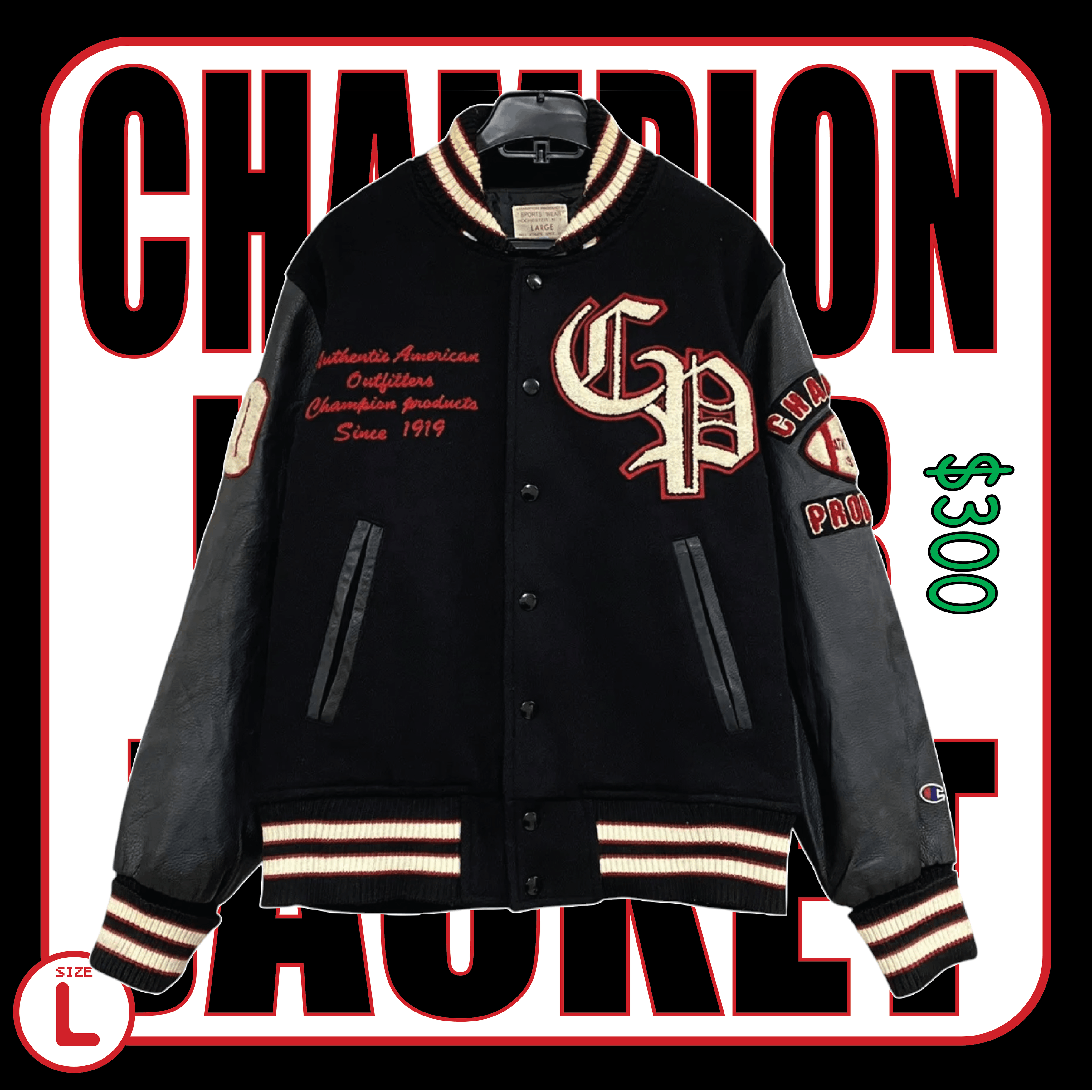 Champion × Leather Vintage Champion Leather Wool Varsity Letterman Jacket Size US L / EU 52-54 / 3 - 1 Thumbnail