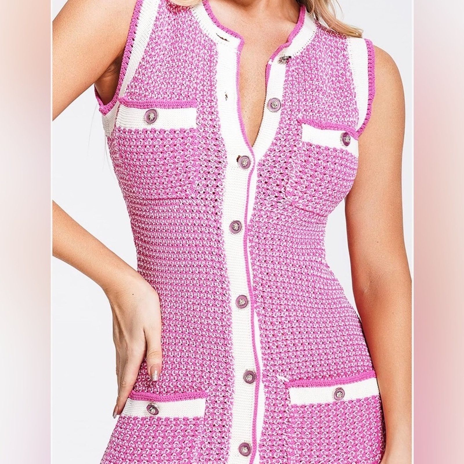 Other New Y2K Pink Sleeveless Tweed Dress size S Size S / US 4 / IT 40 - 2 Thumbnail