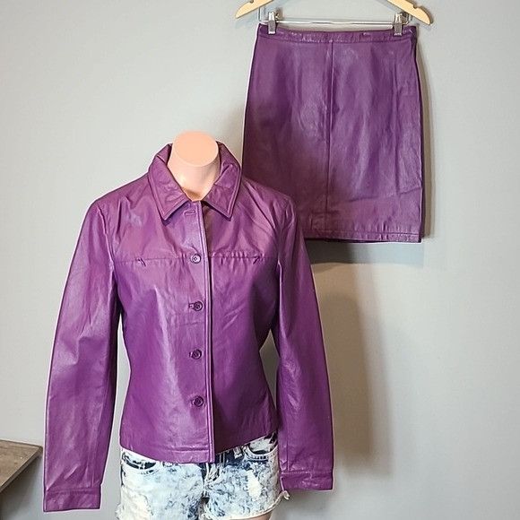 Vintage GENUINE LEATHER leather jacket and skirt set Womens 10 Punk Size L / US 10 / IT 46 - 1 Thumbnail