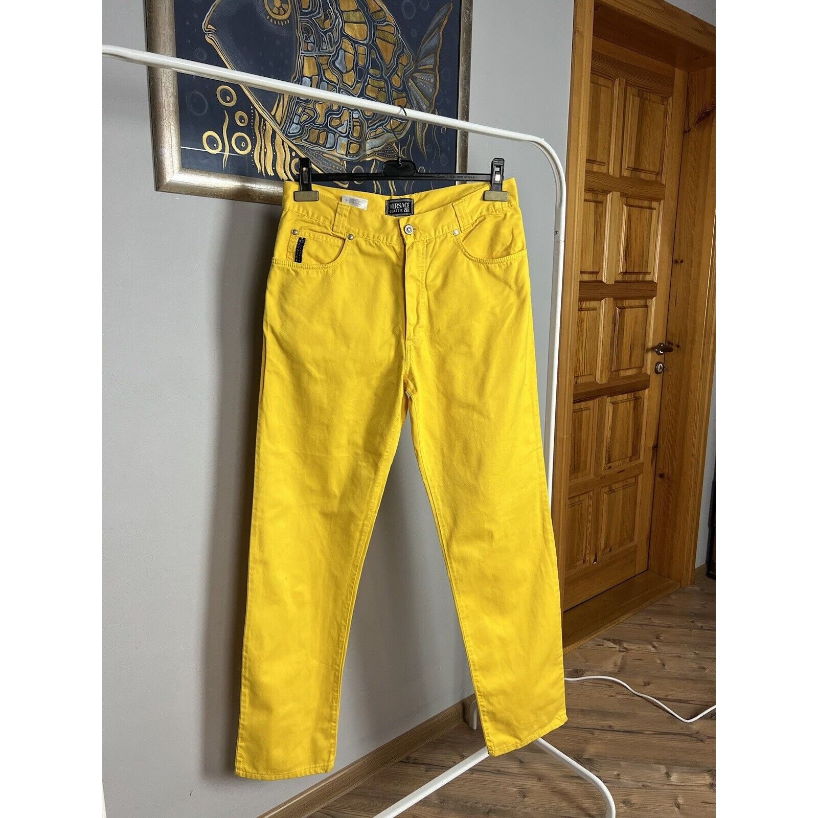 Versace RARE! Versace V2 Classic Men`s Yellow Denim Straight Pants S Size US 33 - 1 Thumbnail