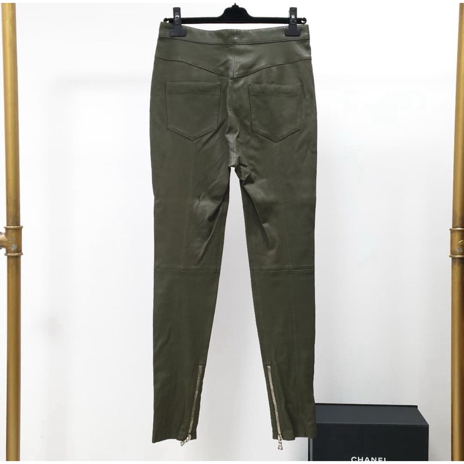 Balmain NWT Balmain Khaki Leather Slim Pants Sz.42 Size 30" / US 8 / IT 44 - 3 Thumbnail