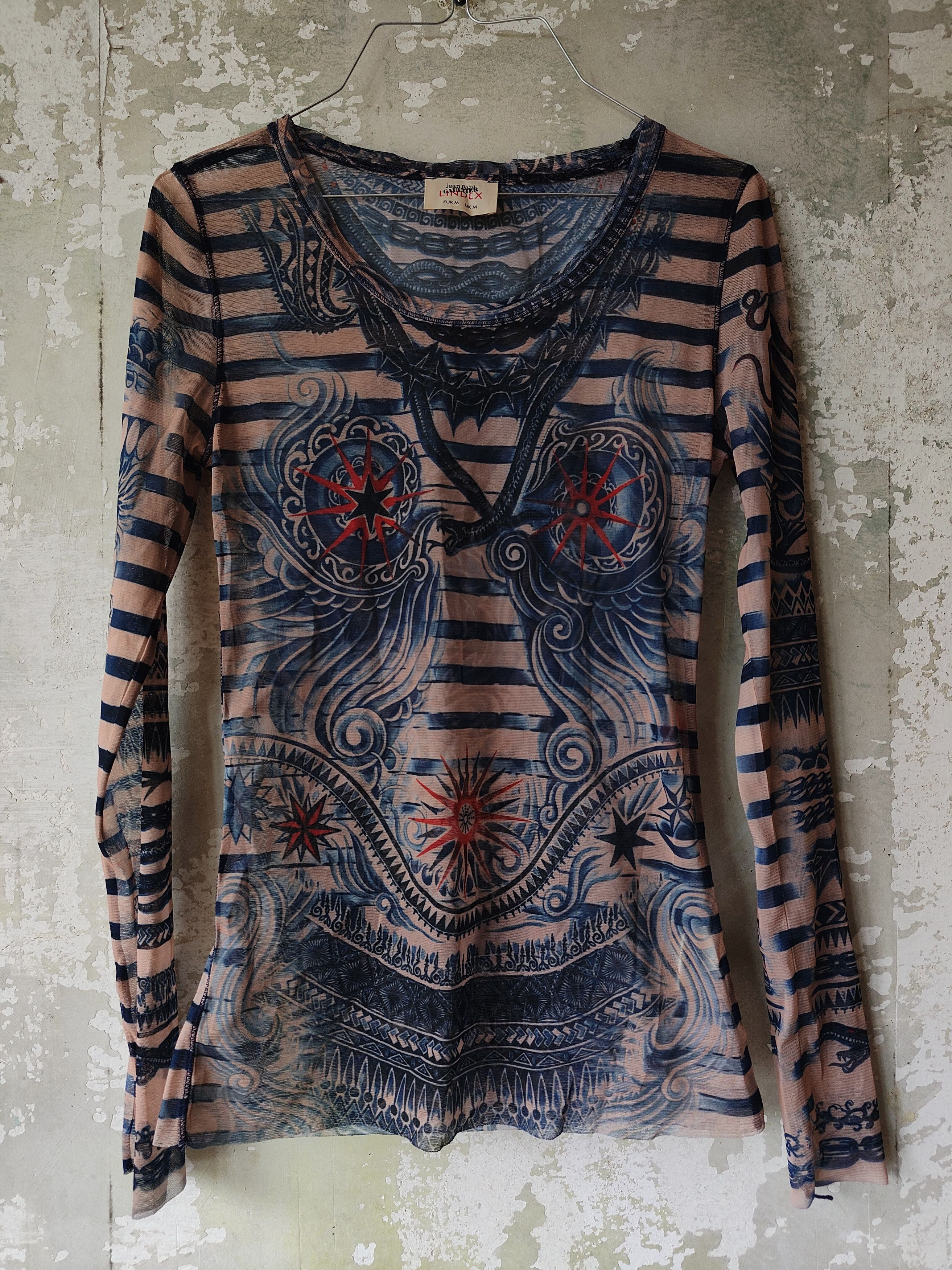 Jean Paul Gaultier × Vintage Vintage Jean Paul Gaultier mesh blouse top print tattoo Size M / US 6-8 / IT 42-44 - 1 Thumbnail