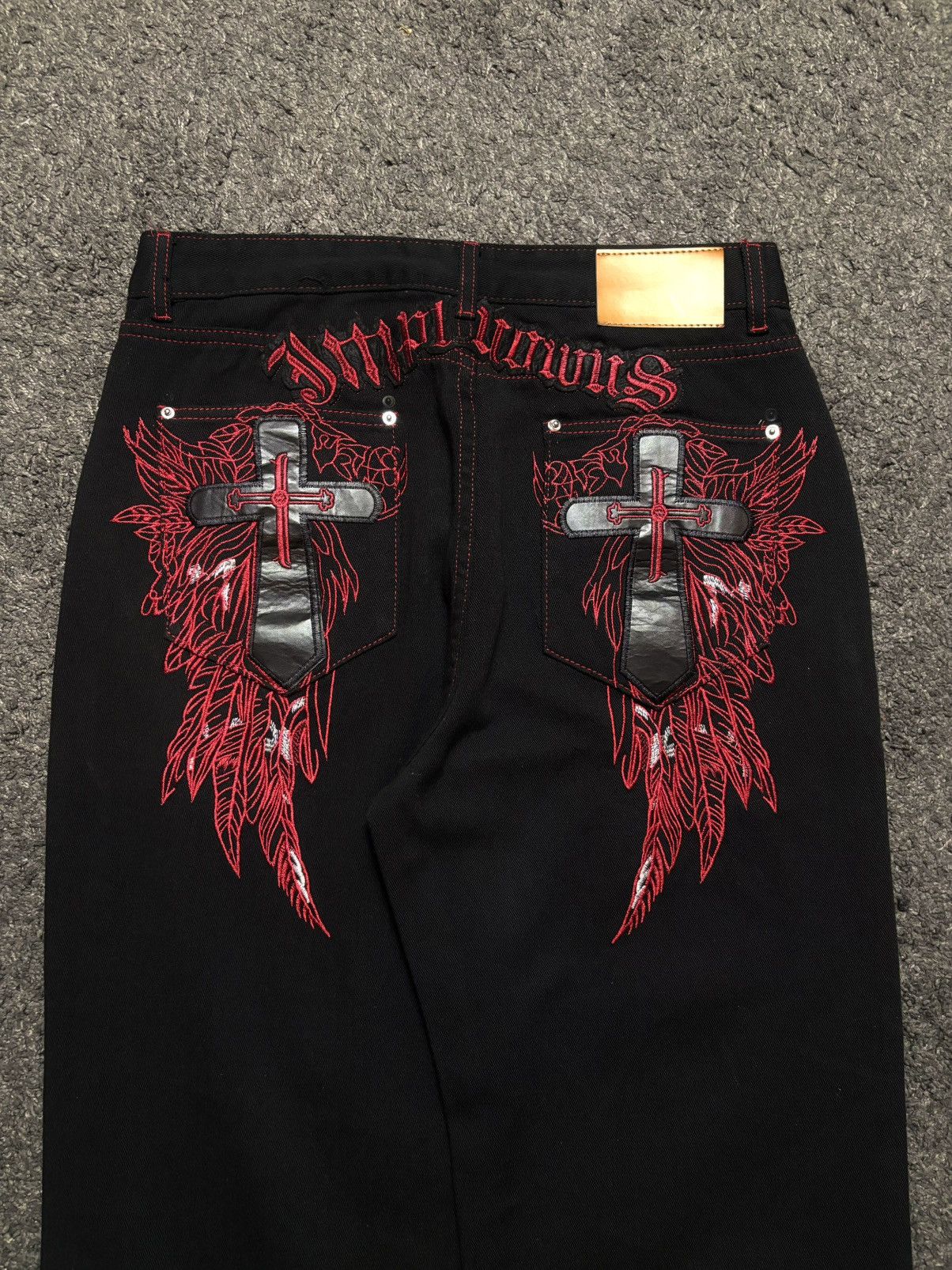 Jean × Vintage Vintage very rare cross wings medieval red black baggy jeans Size US 34 / EU 50 - 1 Thumbnail
