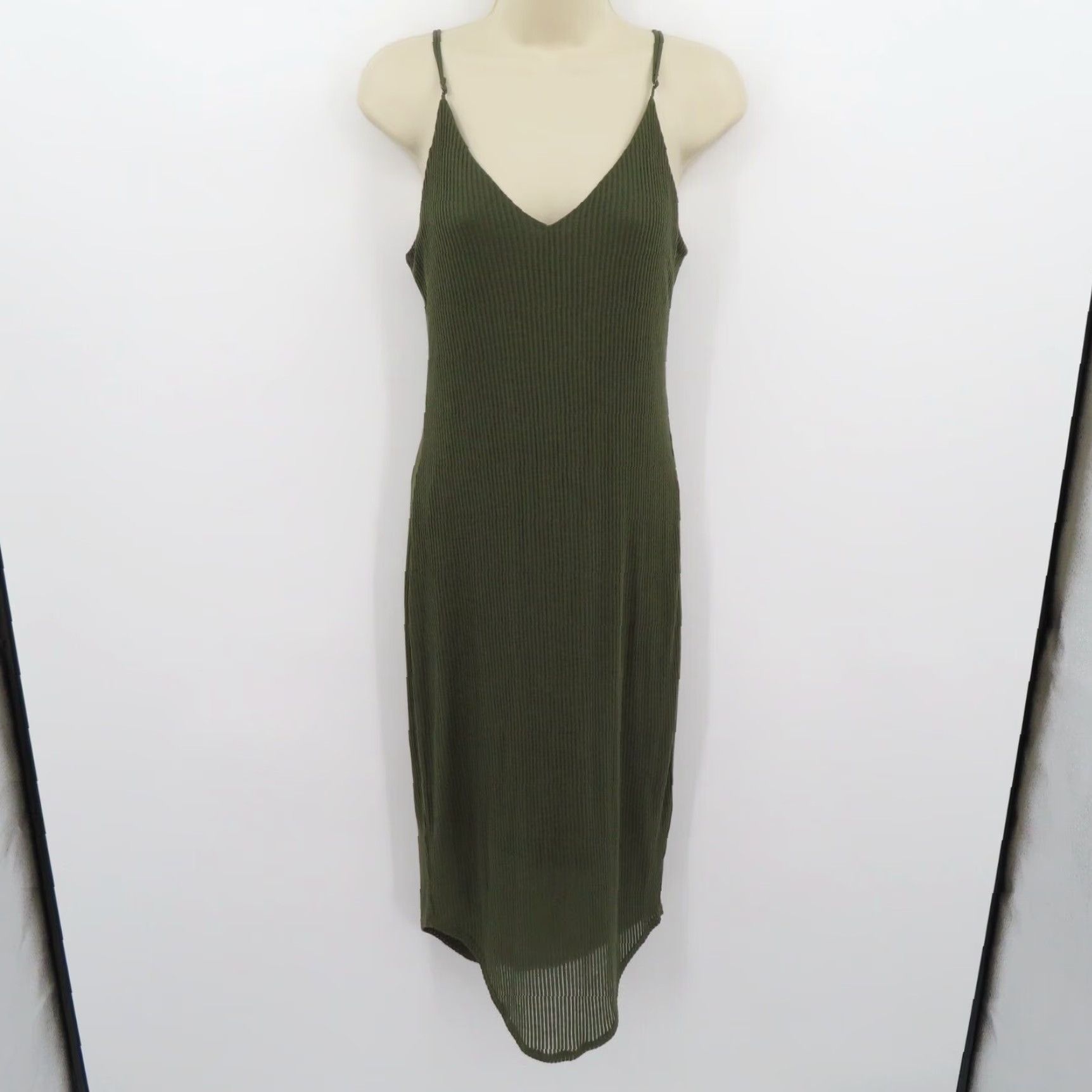Express Express Womens Medium Green Ribbed Stretch Spaghetti Strap V Neck Midi Dress Size M / US 6-8 / IT 42-44 - 7 Thumbnail