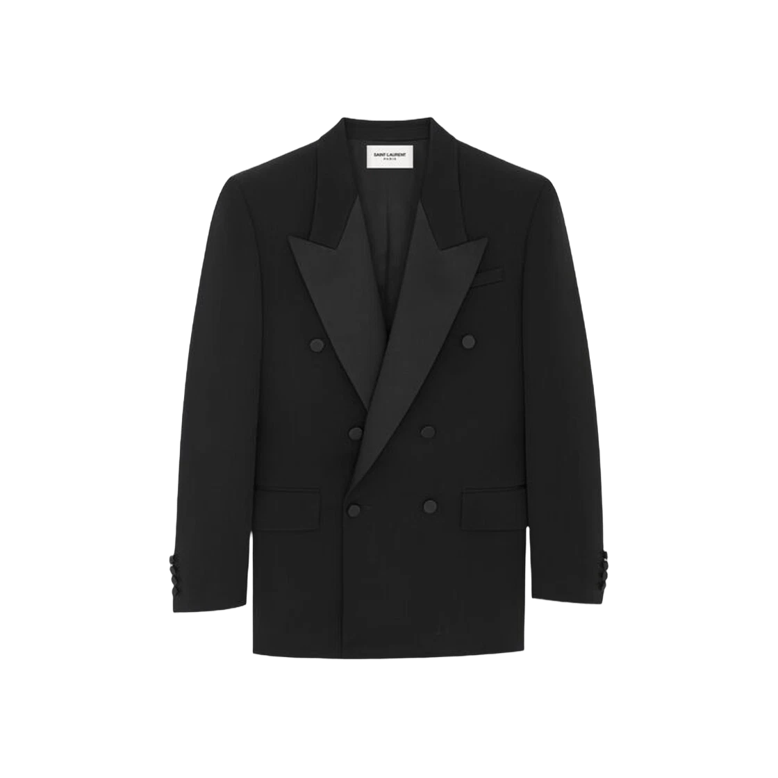 Saint Laurent Paris o1s1wg111124 Oversized Tuxedo Jacket Grain De Poudre Black Size S / US 4 / IT 40 - 2 Thumbnail