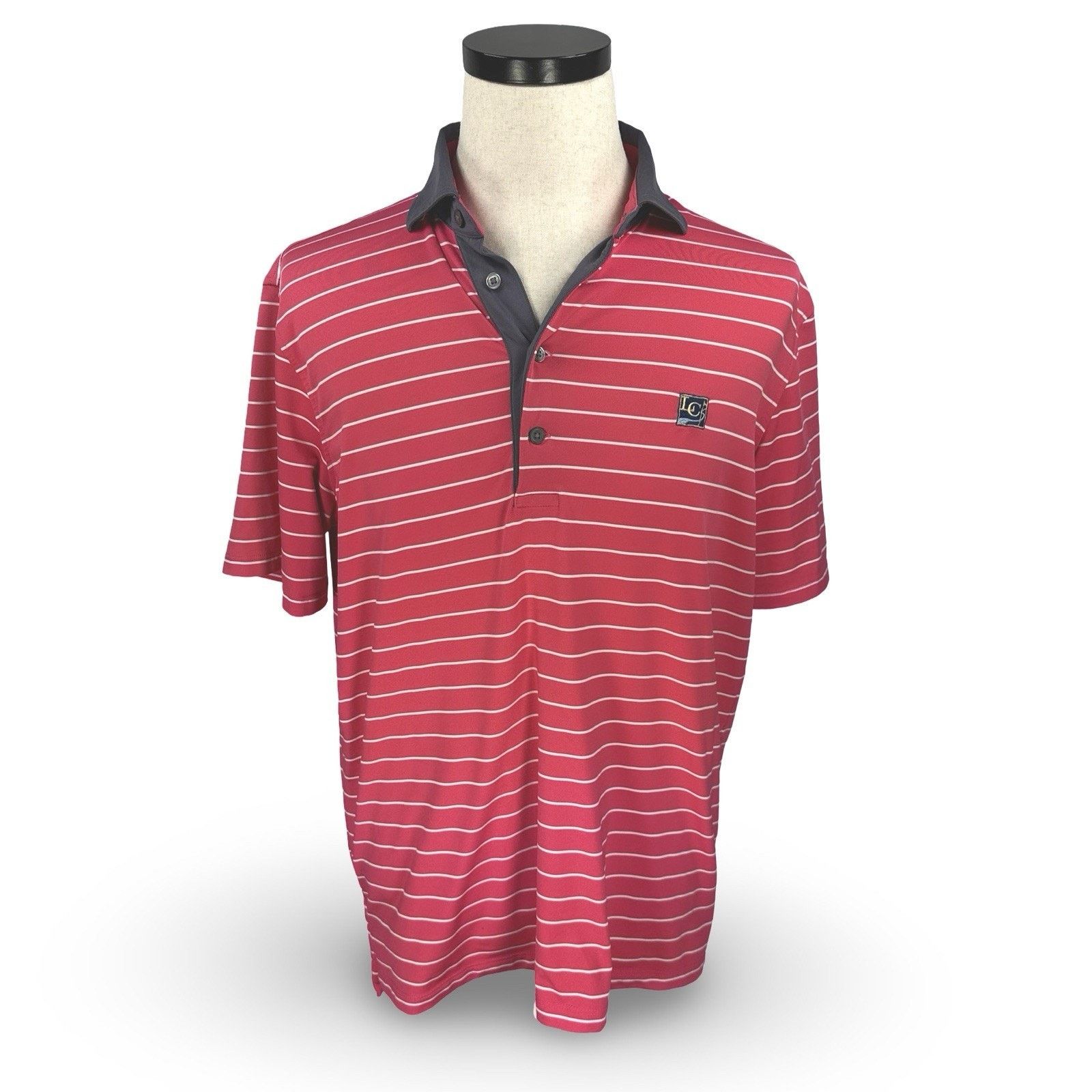 Lauren Ralph Lauren Greyson Polo Shirt Men Medium Pink White Striped Performance Size US M / EU 48-50 / 2 - 1 Thumbnail
