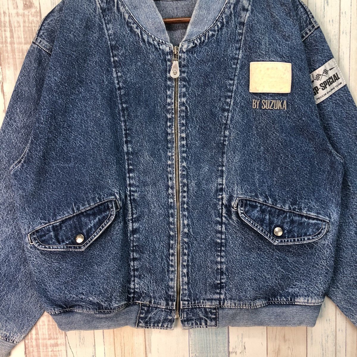 Vintage Vintage GP-Special Pecchi Racing Team Bomber Denim Jacket Size US XL / EU 56 / 4 - 4 Thumbnail