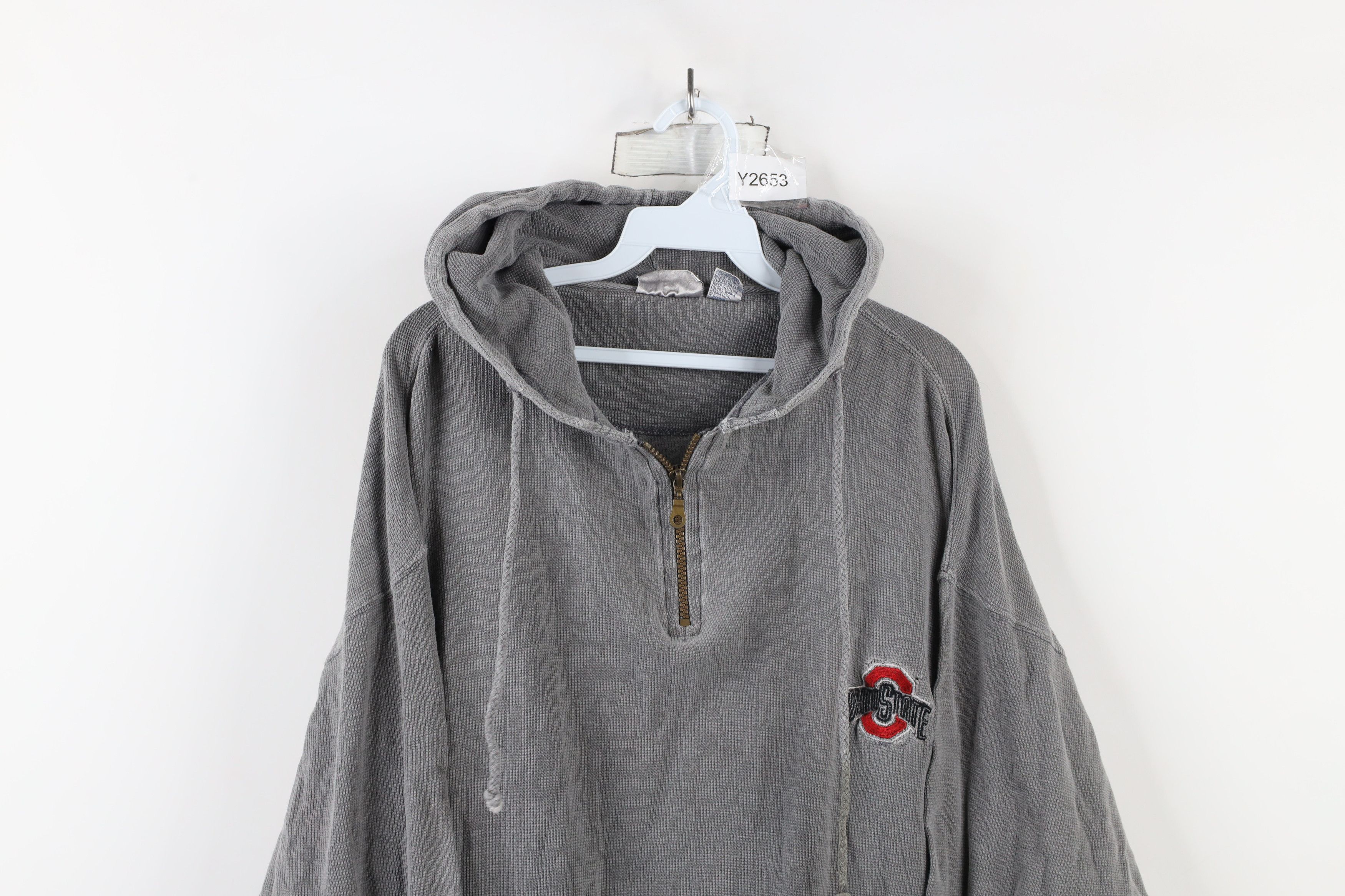 Vintage Vintage 90s Waffle Knit Ohio State University Hoodie Gray Size US L / EU 52-54 / 3 - 2 Thumbnail