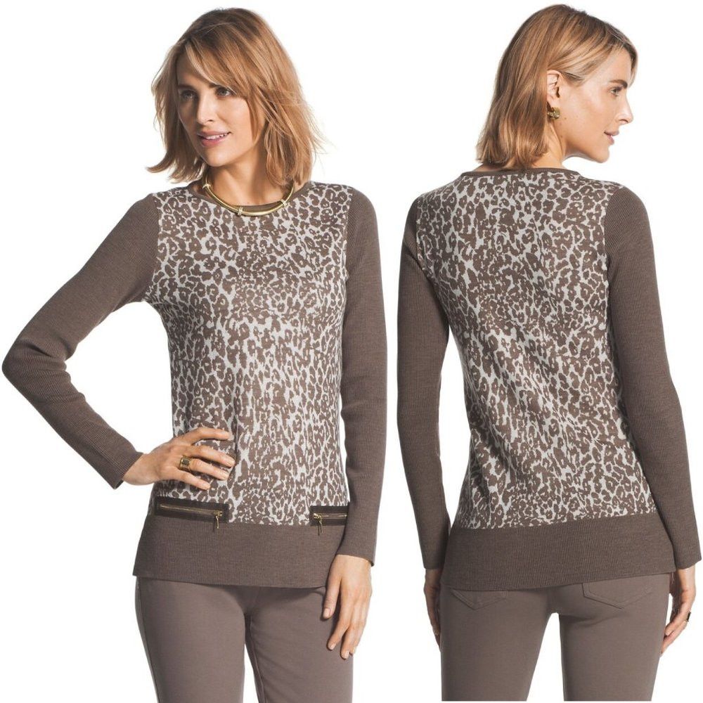 Chicos Chico’s Hanna Leopard-Print Sweater Size 2 US L Size L / US 10 / IT 46 - 1 Thumbnail