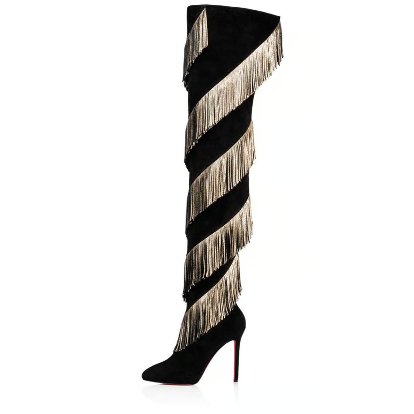 Christian Louboutin Christian Louboutin Bolcheva 120 Black Gold Fring Thigh High Size US 10.5 / IT 40.5 - 7 Thumbnail