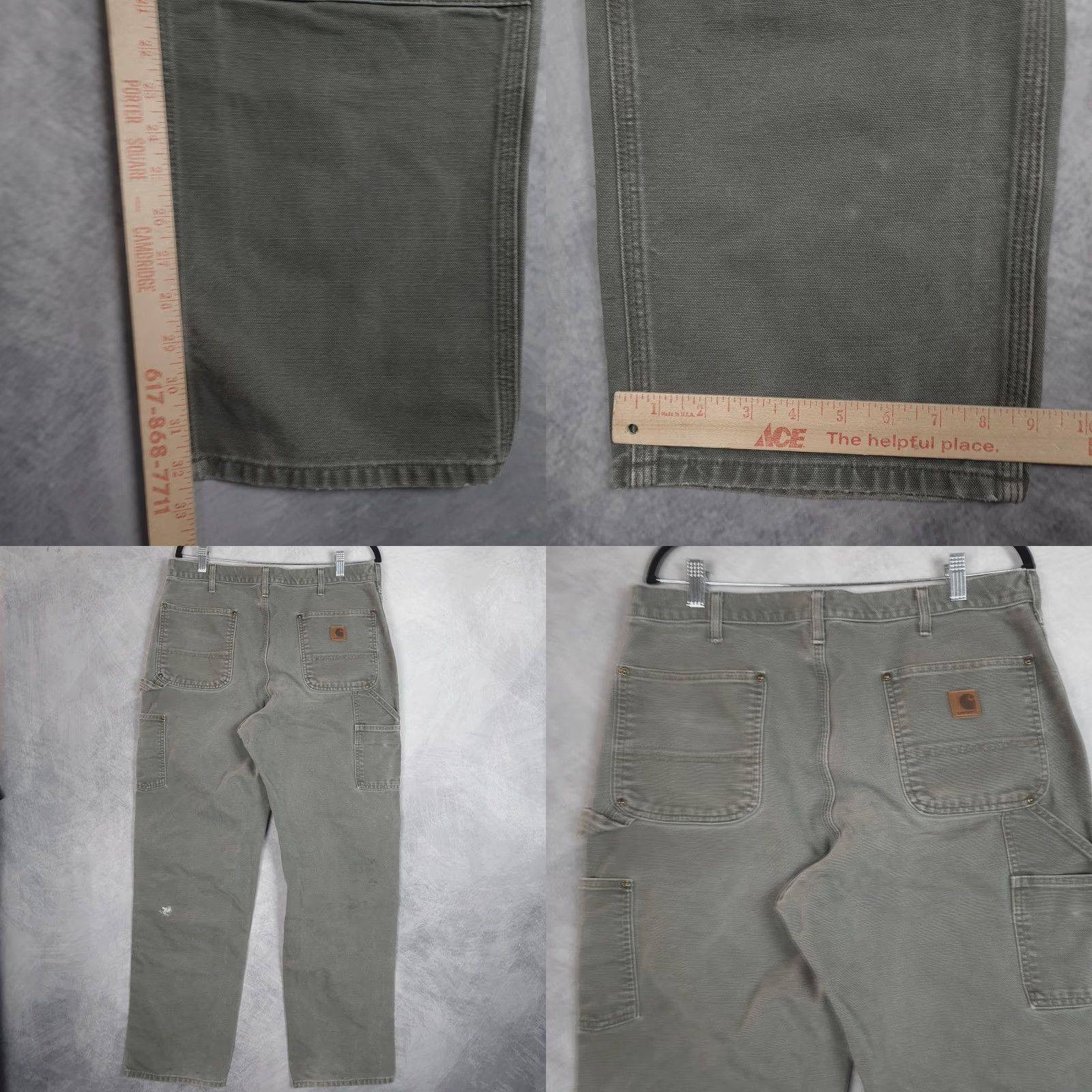 Carhartt VINTAGE Carhartt Pants Mens 35 Green Canvas Original Dungaree Fit Workwear Carpenter Straight Leg Pockets Size US 35 - 9 Thumbnail