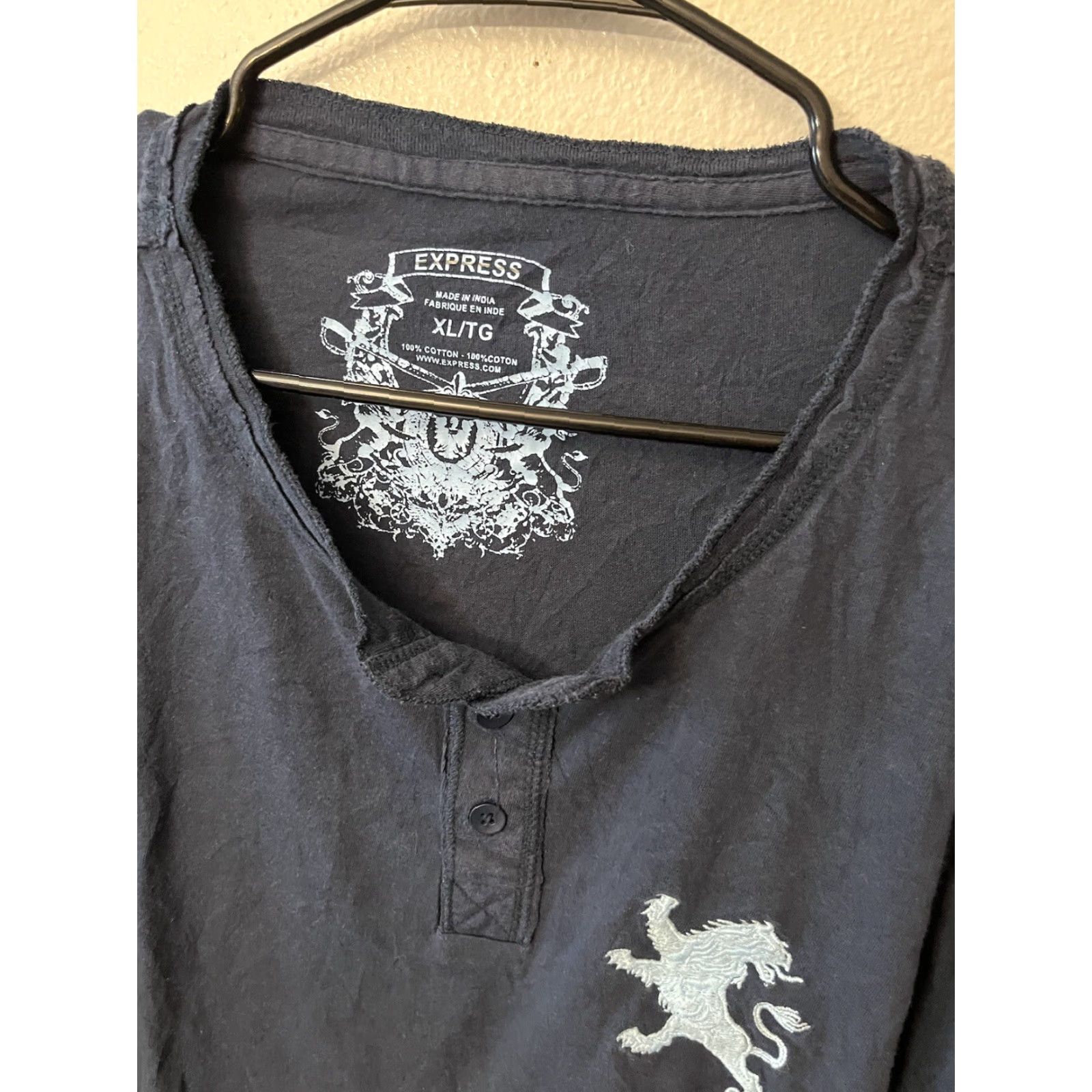 Express Express Men's XL Blue Long Sleeve Henley T-Shirt Casual Logo Y2K Size US XL / EU 56 / 4 - 3 Thumbnail