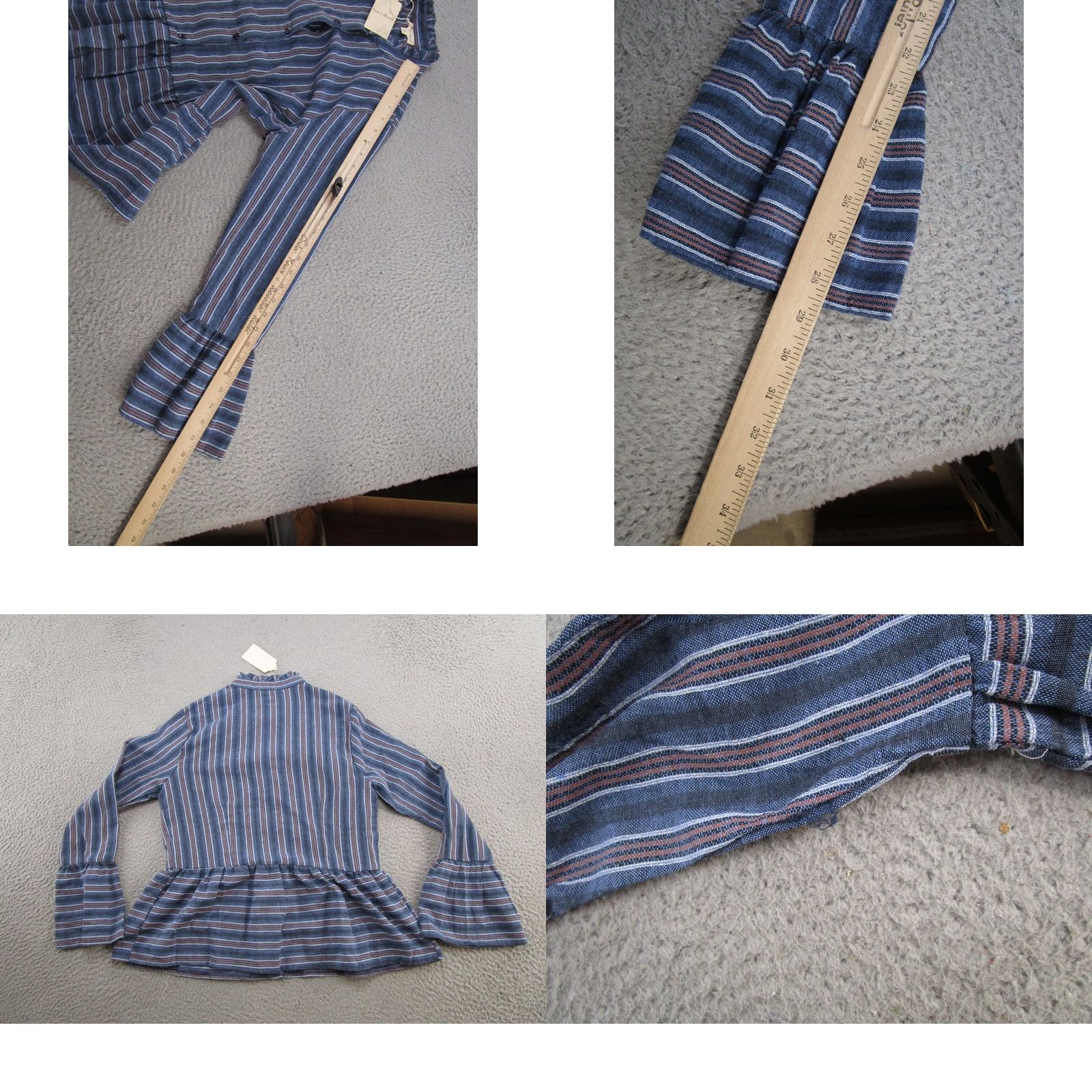 Vintage Hem & Thread Striped Button Front Long Sleeve Top Shirt M Blue Womens Modern Casual Cardigan? Size M / US 6-8 / IT 42-44 - 8 Thumbnail