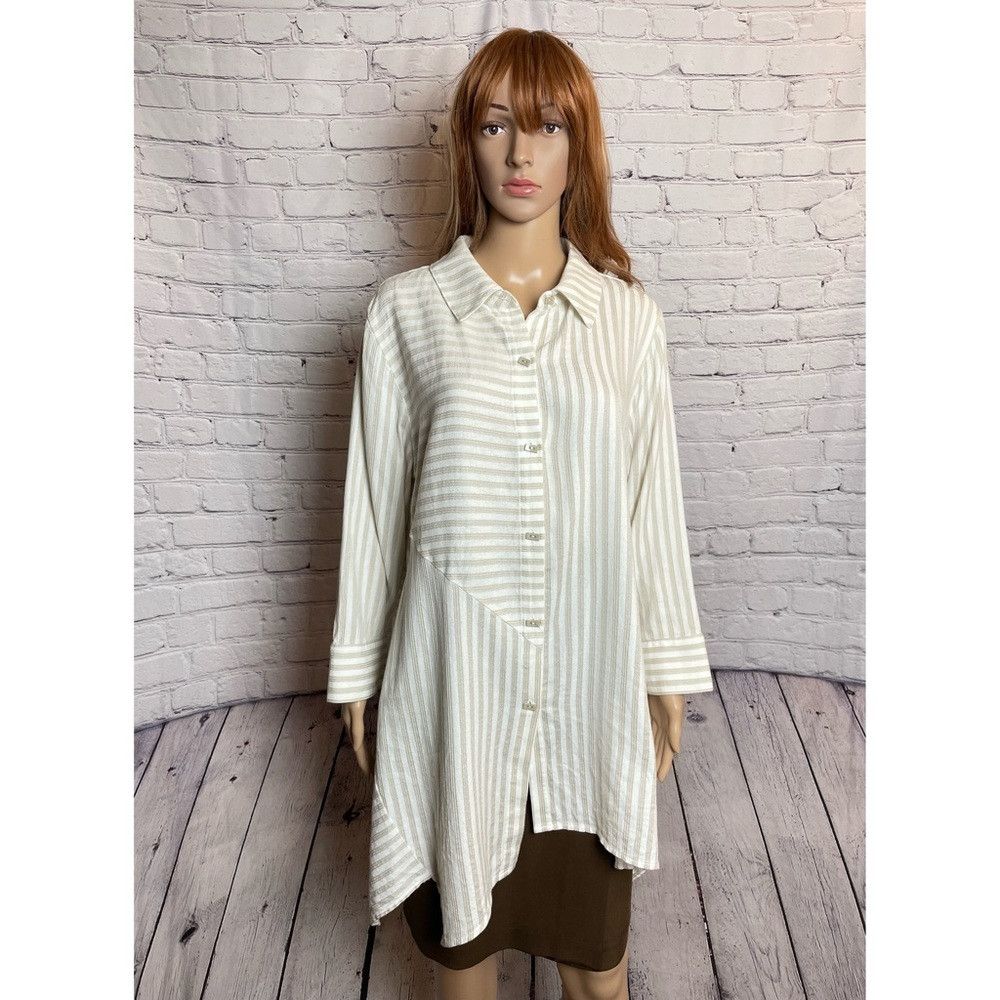 Other Soft Surroundings Standout Asymmetrical Striped Shirt Tunic Size L / US 10 / IT 46 - 2 Thumbnail