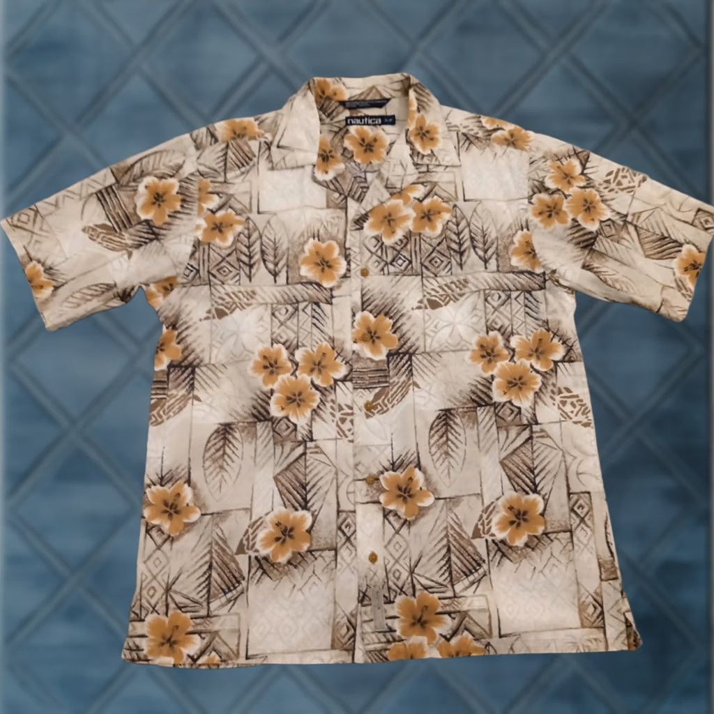 Nautica Nautica Hawaiian Shirt Mens Small Beige Floral Short Sleeve Button Up Cotton Size US S / EU 44-46 / 1 - 1 Thumbnail