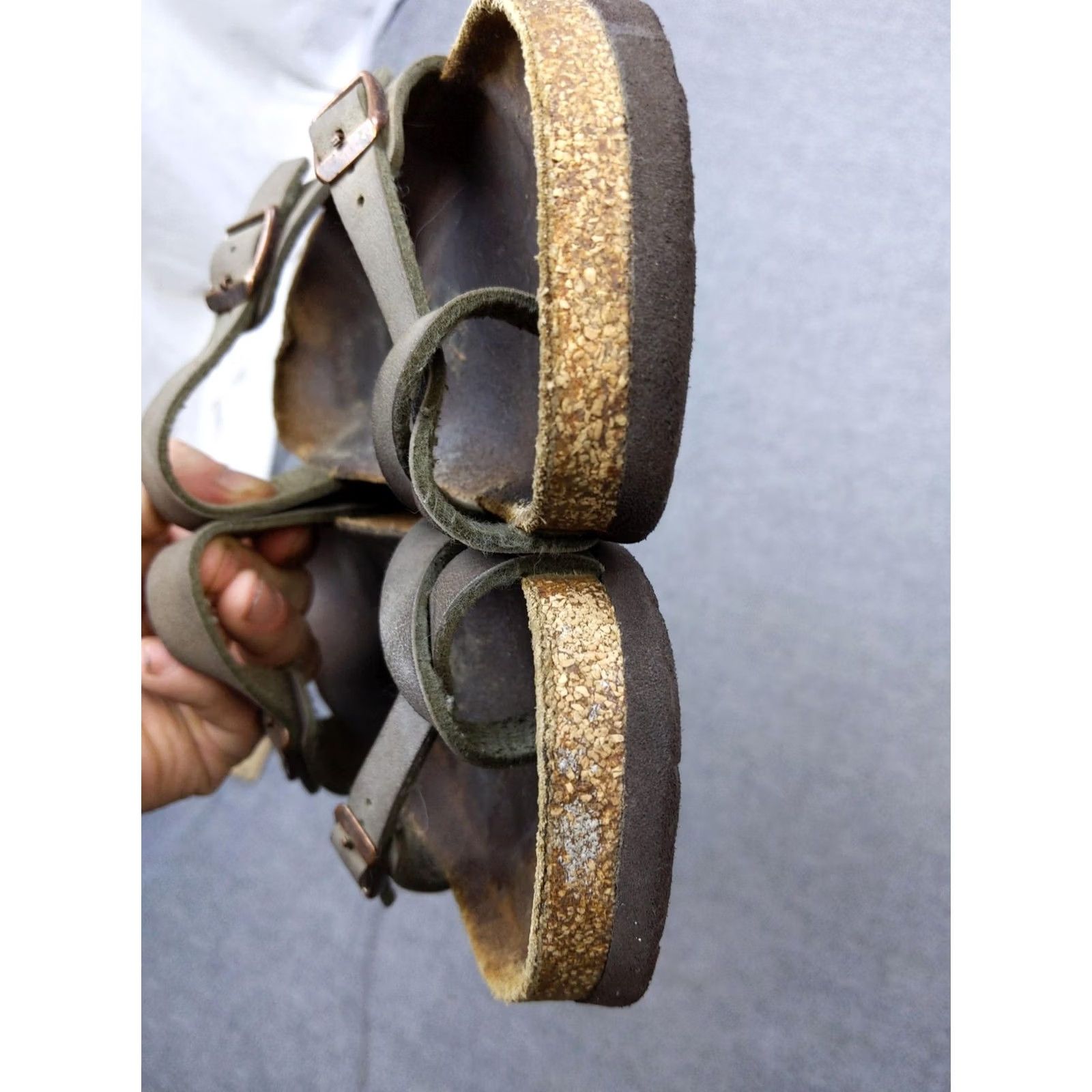 Birkenstock Birkenstock Mayari Sandals Womens EU 39 Taupe Gray Strappy Toe-Loop Cork Footbed Buckle Sandal Size US 8 / IT 38 - 7 Thumbnail