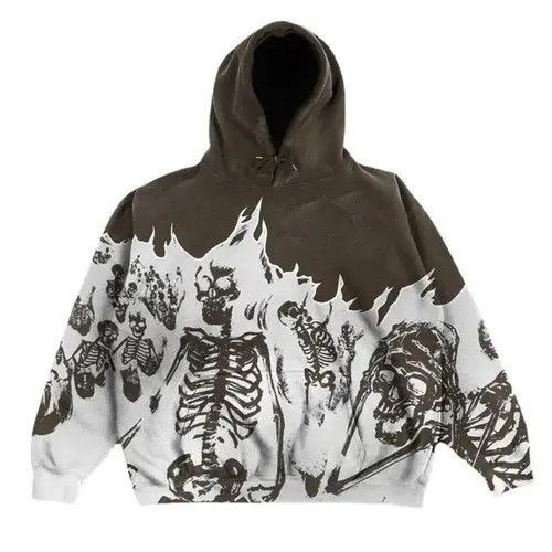 image of Skeleton Fire Vintage Y2K Winter Hoodie in Brown, Men's (Size XL)