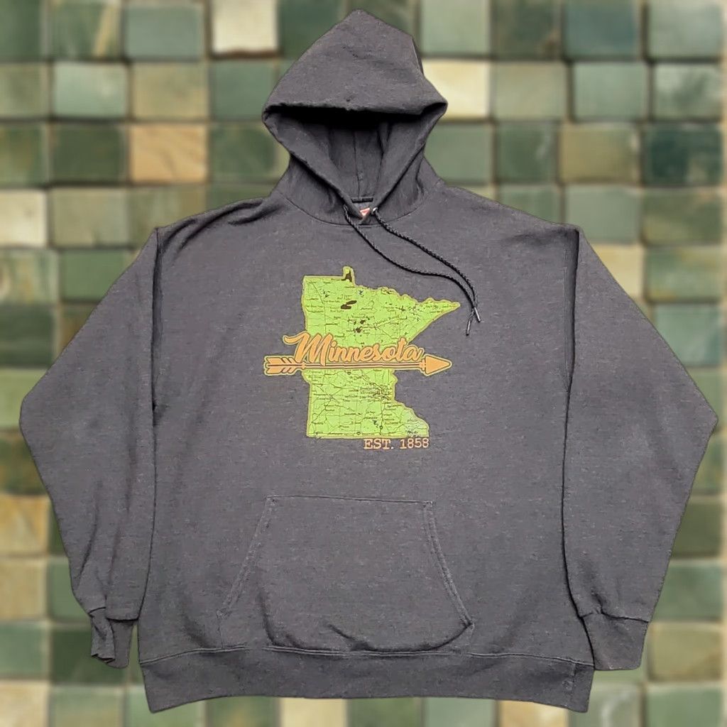 Hanes Hanes Minnesota Hoodie Women L Charcoal Map Lakes Tourist Northern Bemidji Outdoor Pullover Sweatshirt Solid Gray Size L / US 10 / IT 46 - 1 Thumbnail