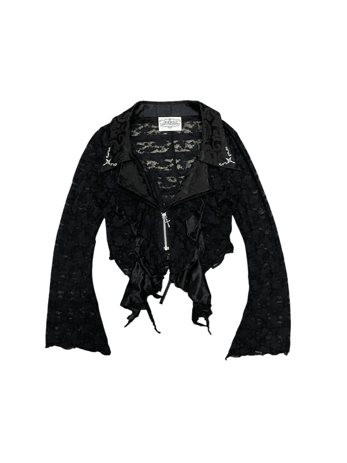 2000s H.NAOTO CROSS CHARM LACE FRILL ZIPPER CARDIGAN RARE