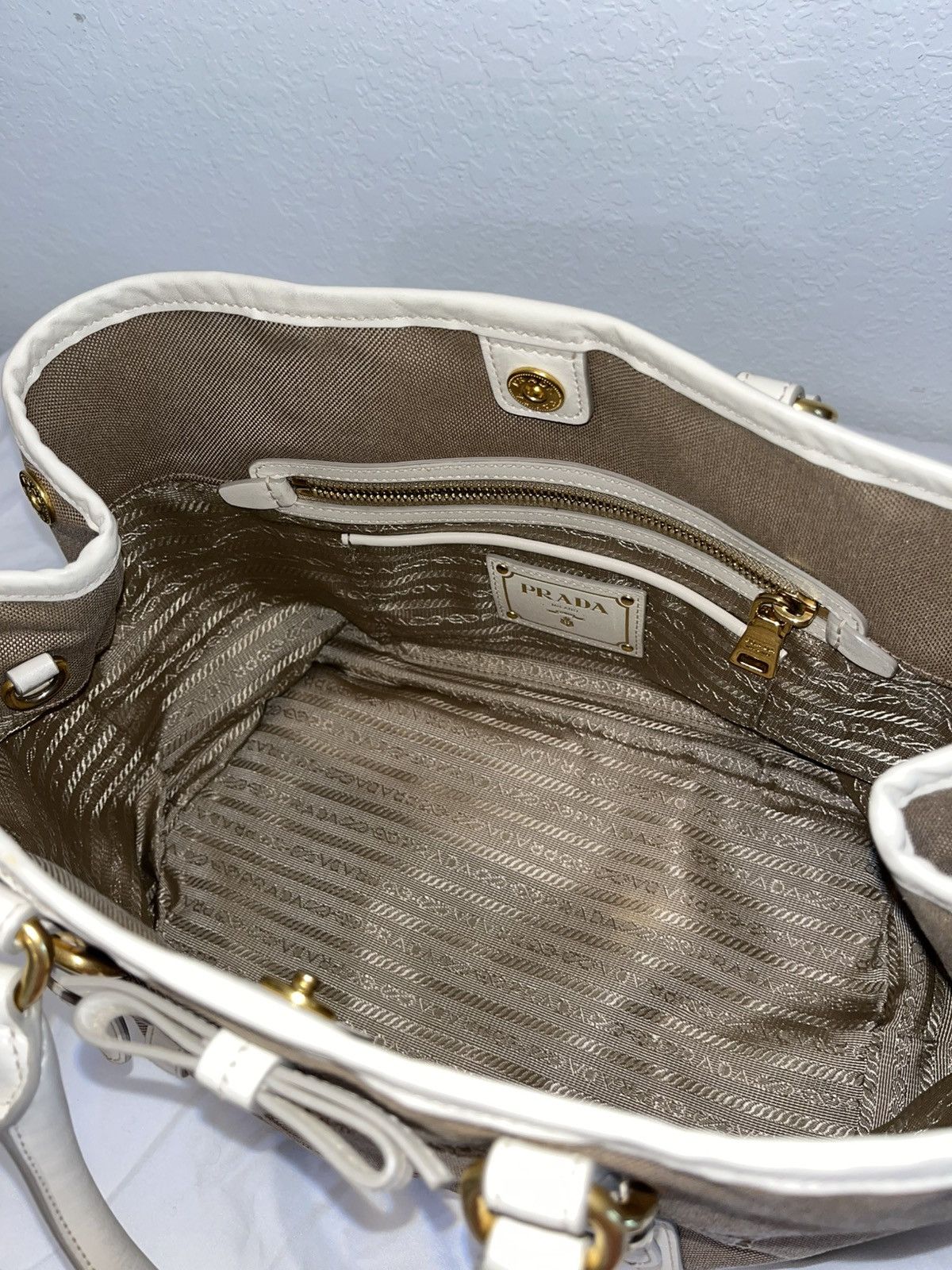 Prada PRADA Tote Bag Logo Jacquard Ribbon Canvas Leather Size ONE SIZE - 4 Thumbnail