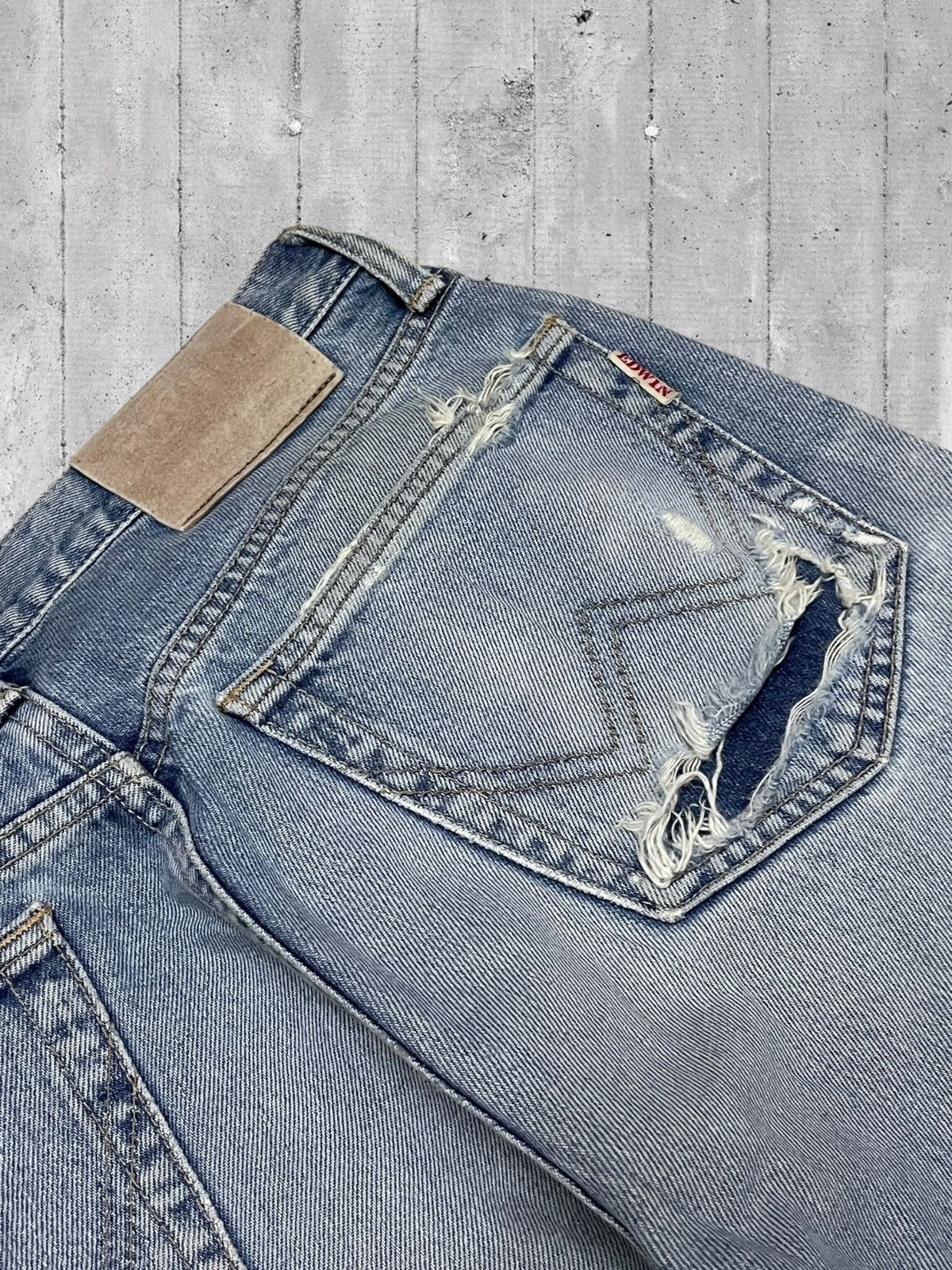 Designer × Edwin × Vintage Vintage 90s Japan Designer Edwin Blue Wash Distressed Denim Size US 29 - 16 Thumbnail