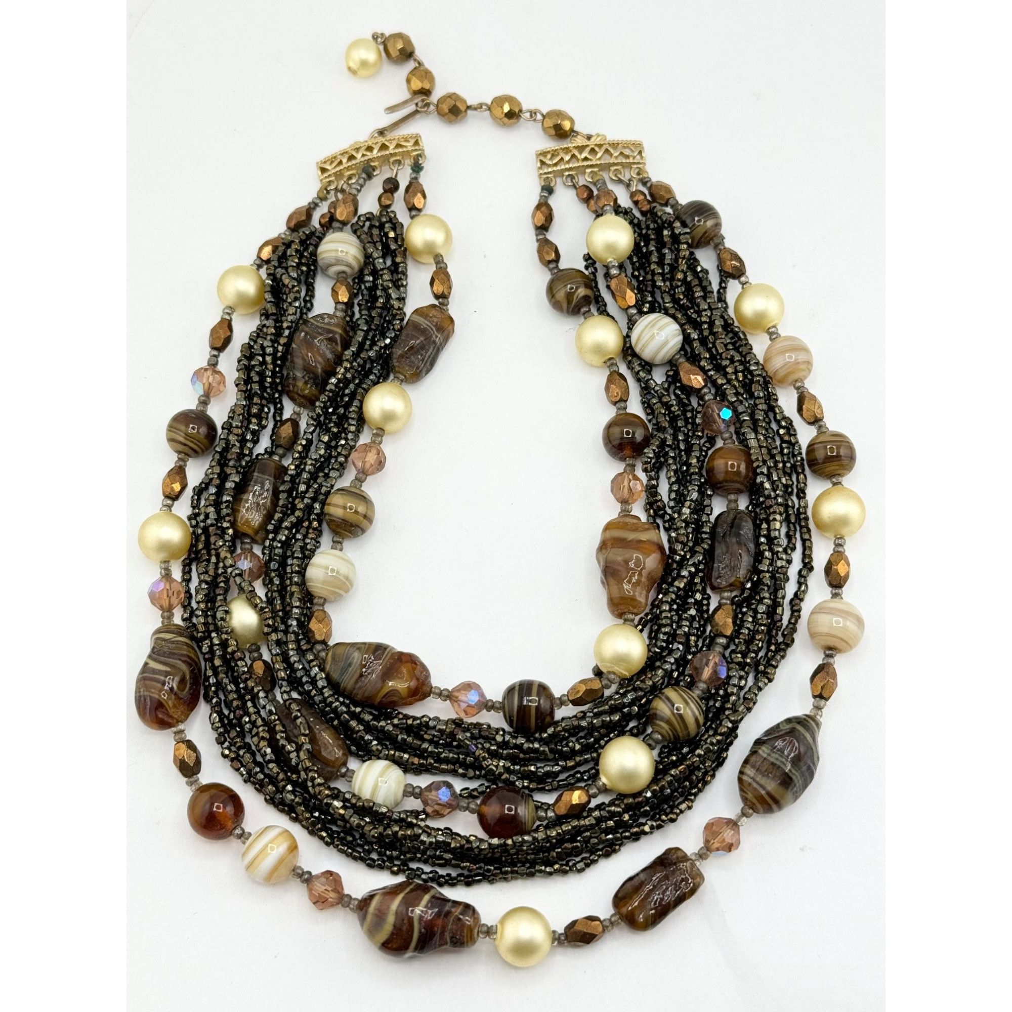 Vintage Vintage poured art glass crystal multi strand bronze beaded Size ONE SIZE - 1 Thumbnail