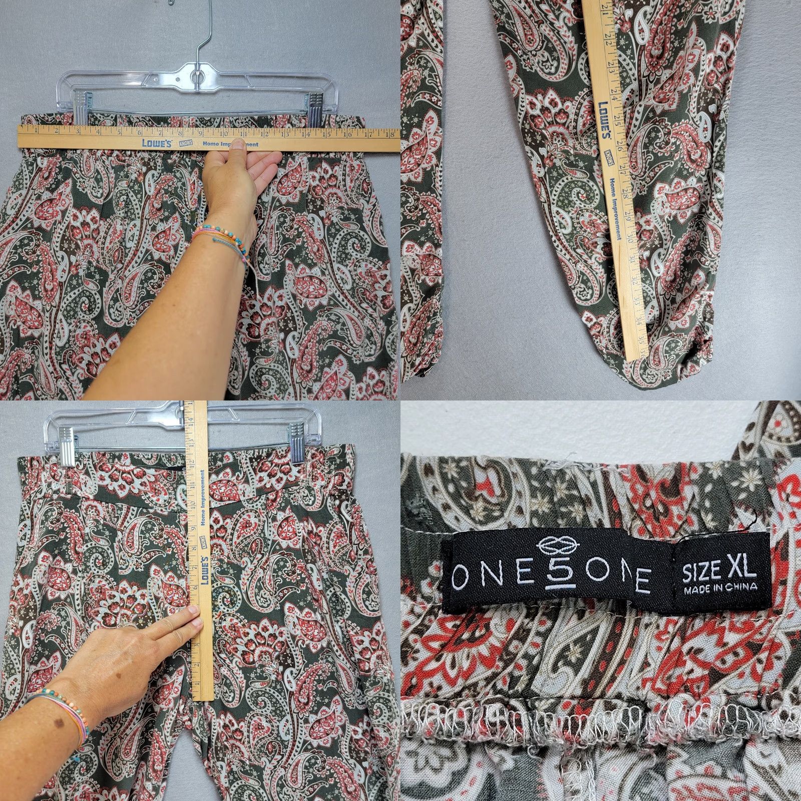 Vintage One5One Floral Jogger Pants Womens XL Casual Elastic Waist Boho Green Size 40" / US 18 - 8 Thumbnail