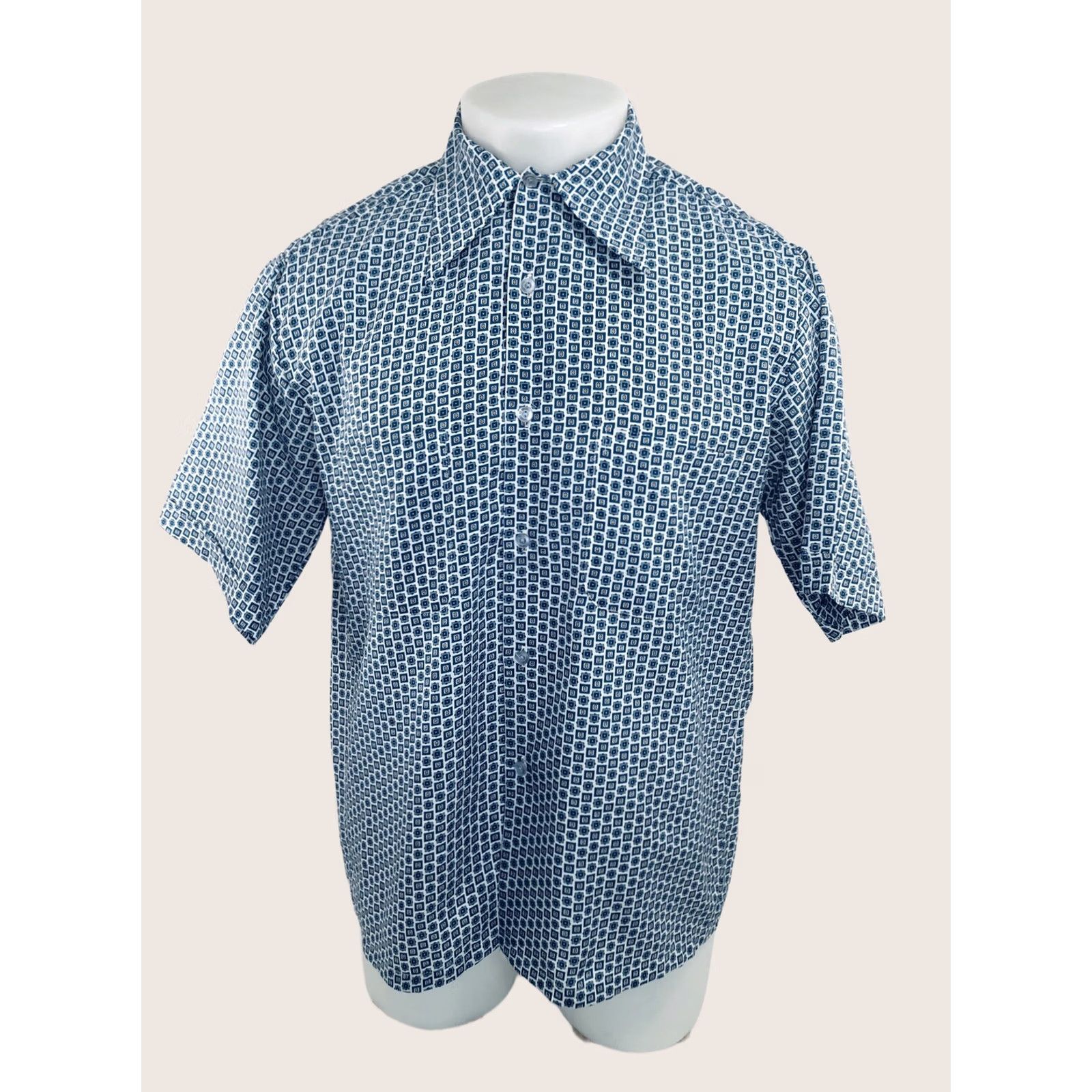 Sears SEARS BEST KINGS ROAD Geometric DISCO Shirt Adult 15.5 Md. White Blue Gold Mens Size US L / EU 52-54 / 3 - 1 Thumbnail