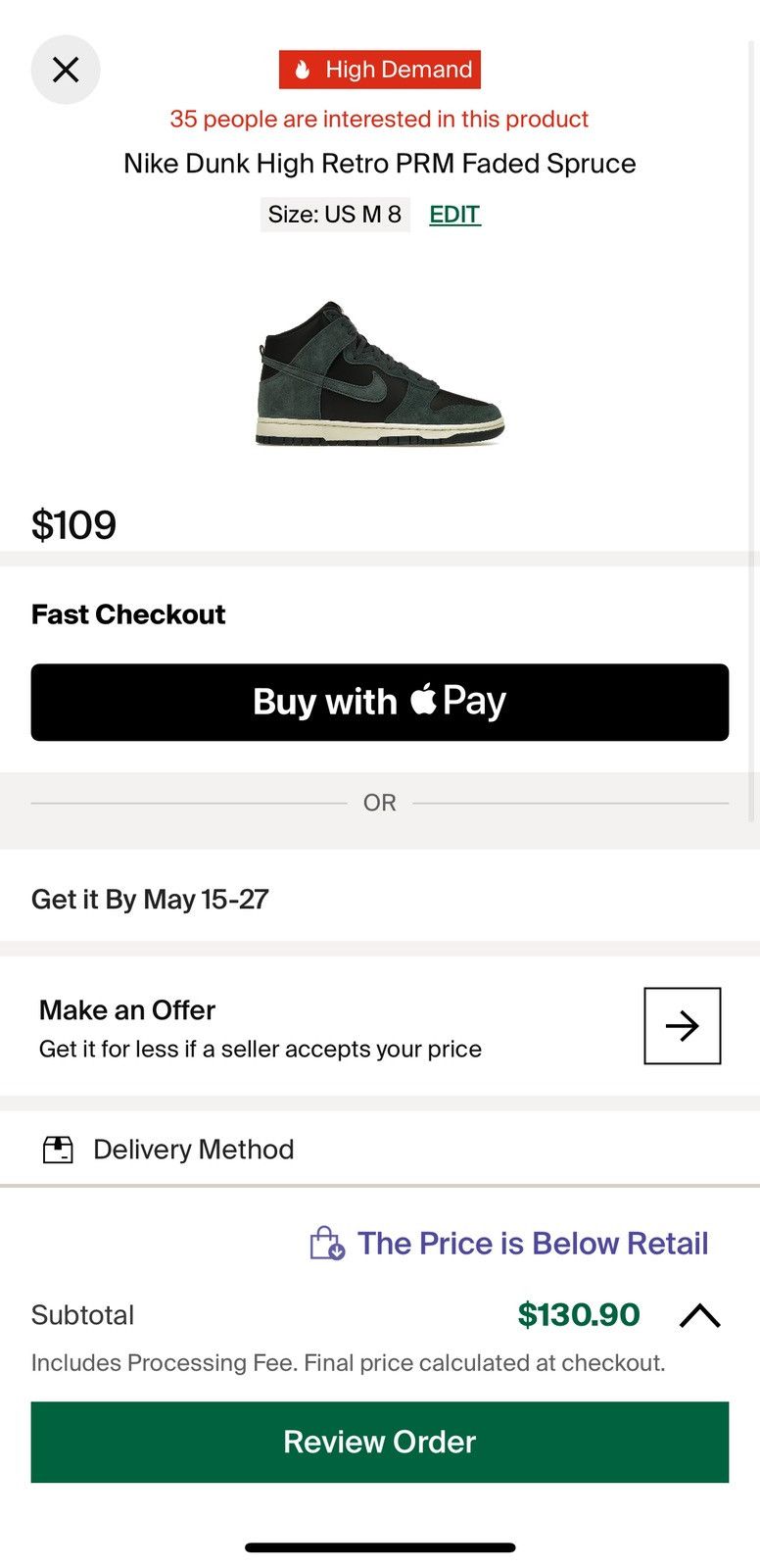 Nike NIKE DUNK HI RETRO PRM Size US 8 / EU 41 - 8 Thumbnail