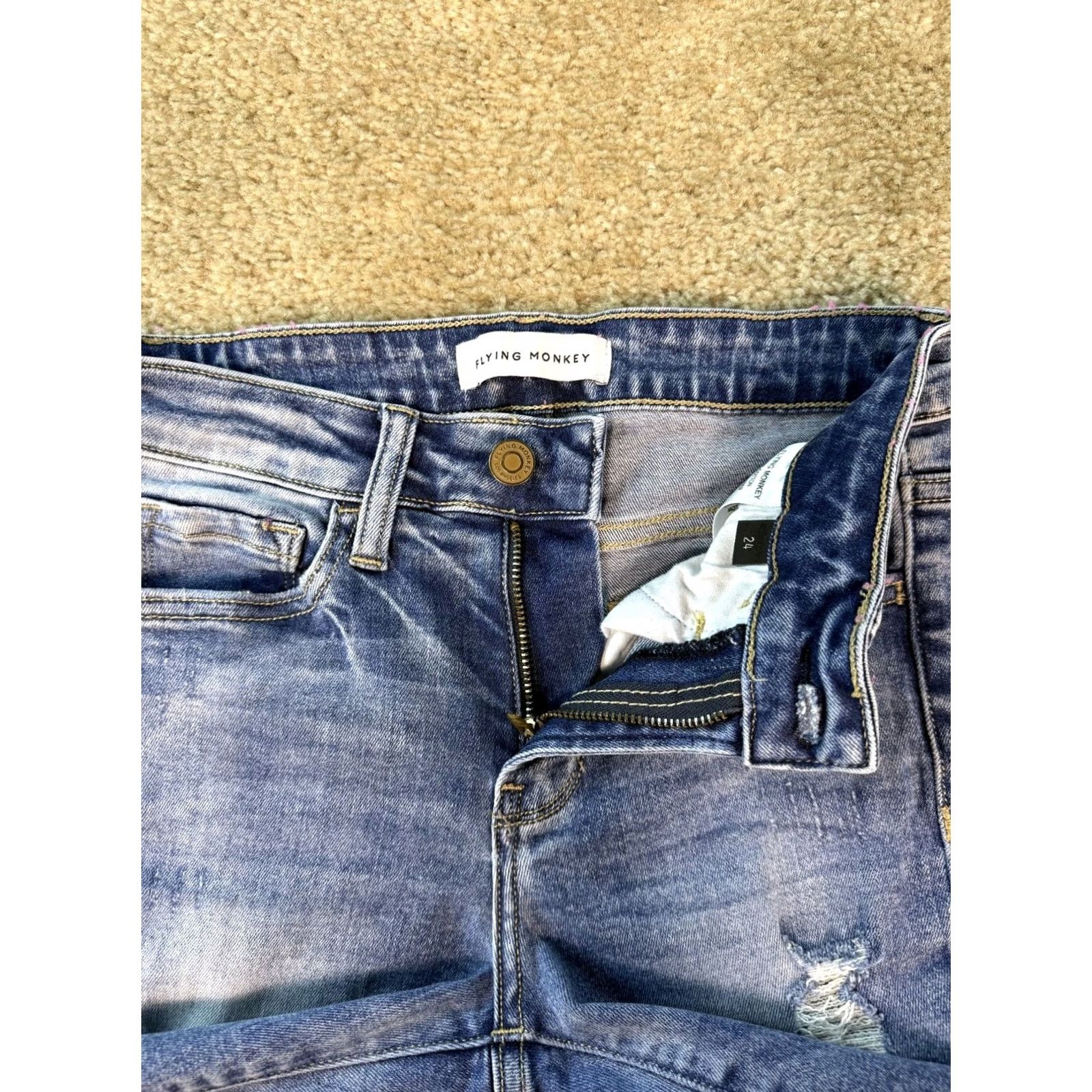 Vintage Flying Monkey Jeans Womens Skinny Ankle Low Rise Distressed Blue Size 24 26x26 D264 Size 42" / US 20 - 3 Thumbnail