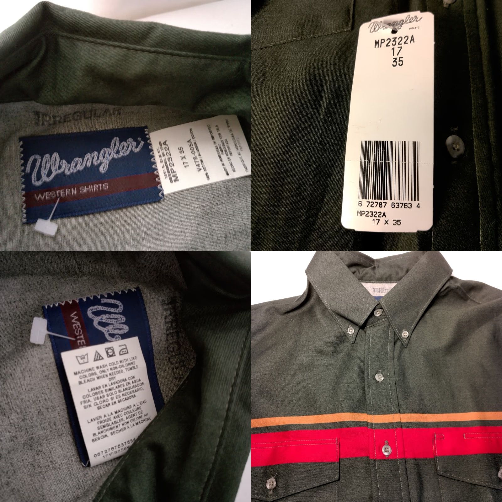 Wrangler VINTAGE Wrangler Western Shirt 17x35 Button-Down Green Stripe Cotton Woven Men Cowboy 1990s Rancher Irregular NOS Shirt Size US XL / EU 56 / 4 - 8 Thumbnail