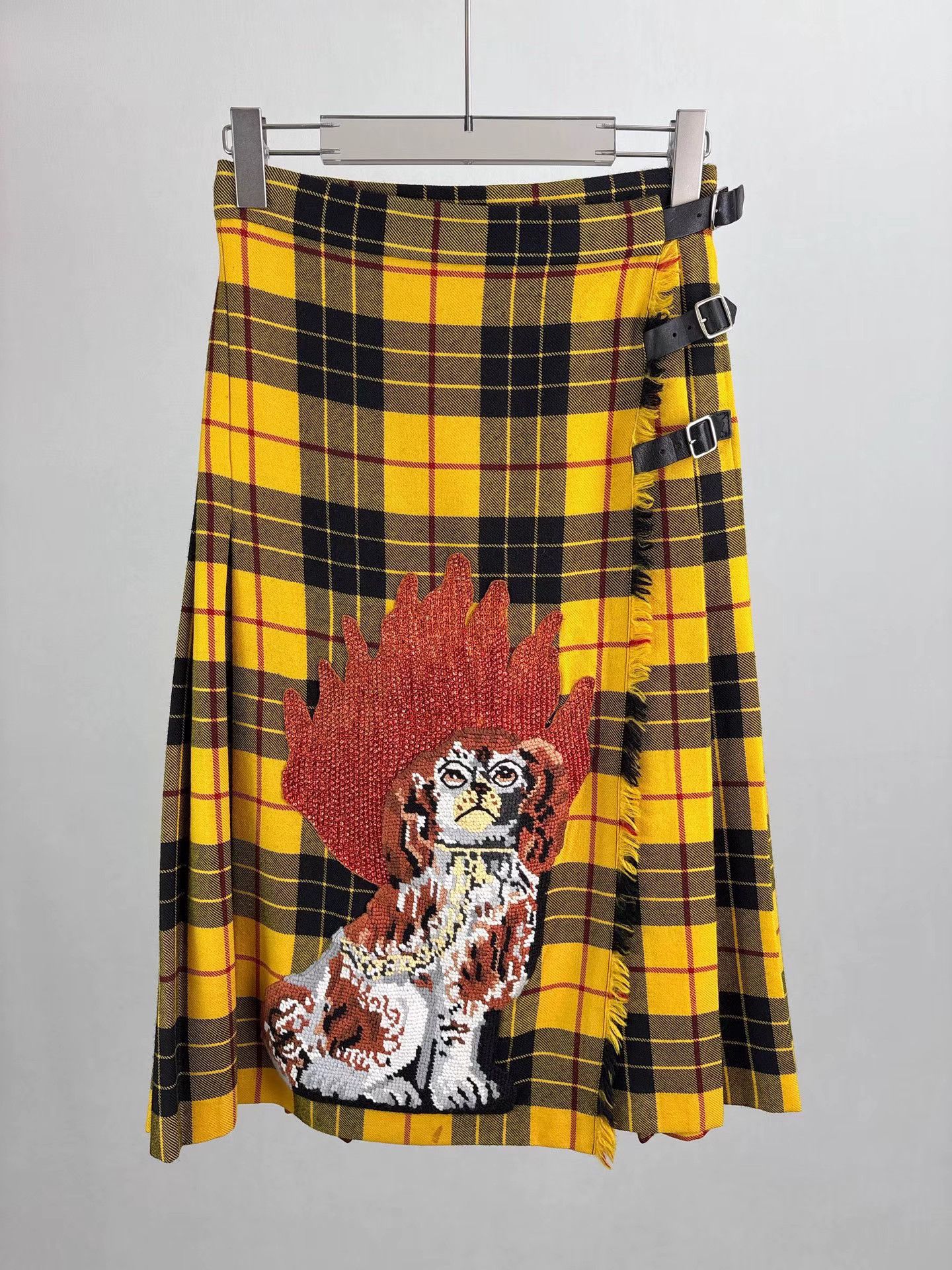 Gucci GUCCI Yellow Plaid Wool Midi Skirt K1 Size 27" / US 4 / IT 40 - 1 Thumbnail