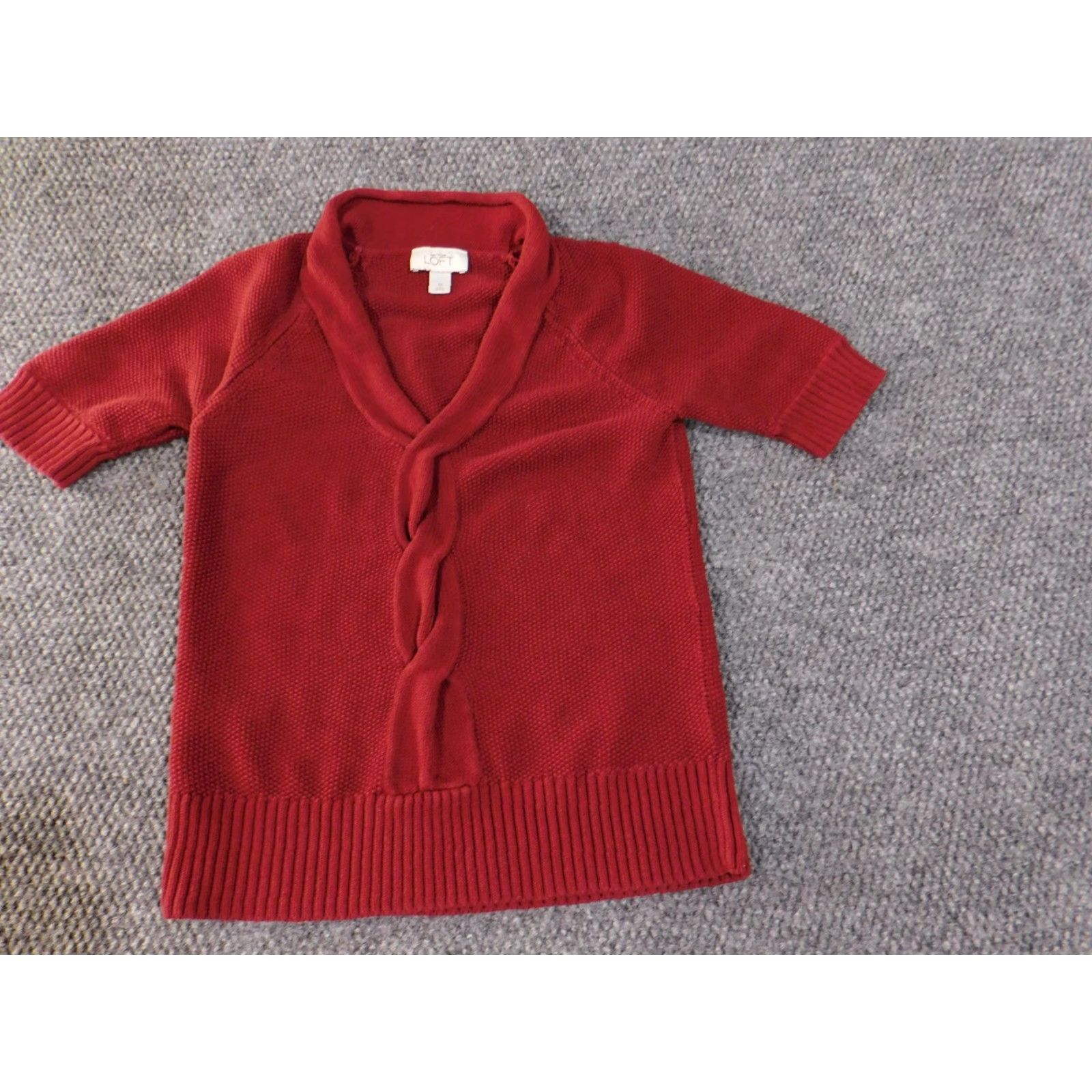 Loft VINTAGE LOFT Ann Taylor Sweater Womens M Red Short Sleeve Shawl Collar Tunic 100% Cotton Raglan Knit Crew Neck Womens Size M / US 6-8 / IT 42-44 - 3 Thumbnail
