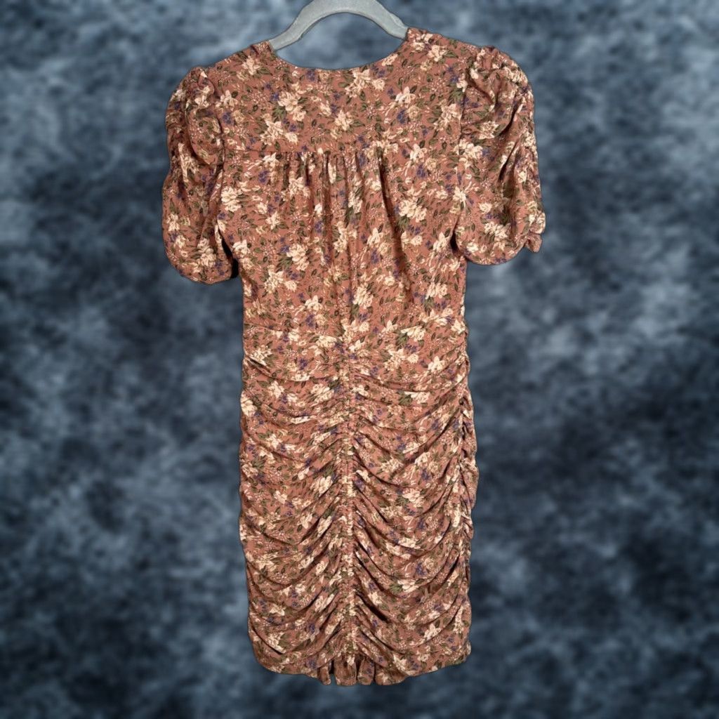 VINTAGE ASTR The Label Womens XS Floral Ruched Puff Sleeve Dress Polyester