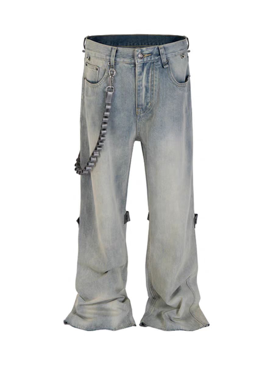 Japanese Brand × Jean High Street Detachable Chain Tie Washed Loose Jeans Size US 32 / EU 48 - 5 Thumbnail