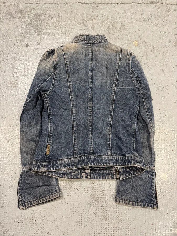 2000s Armani Samurai Buttoned Zip Faded Denim Jacket