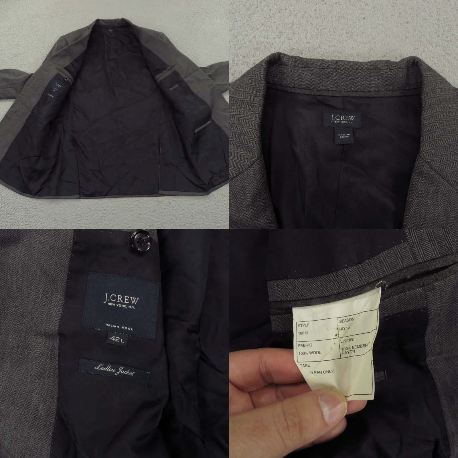 J.Crew J. Crew Jacket Men 42L Ludlow Charcoal Herringbone Italian Wool Blazer Sport Coat Size 42R - 8 Thumbnail