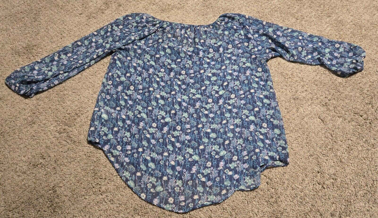 Designer Lauren Conrad Blouse Blue Floral 3/4 Sleeves Round Neck M Size M / US 6-8 / IT 42-44 - 1 Thumbnail