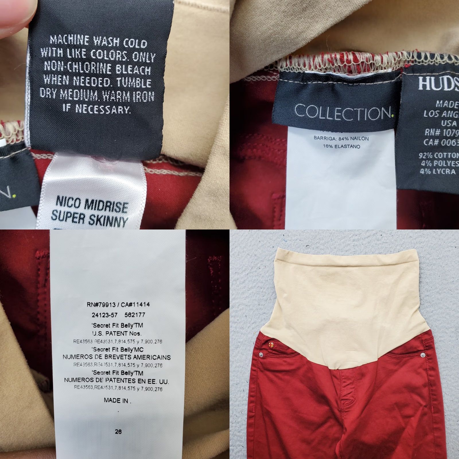 Hudson Hudson Maternity Pants Womens 26 Red Secret Fit Belly Nico Mid Rise Super Skinny Size 26" / US 2 / IT 38 - 8 Thumbnail