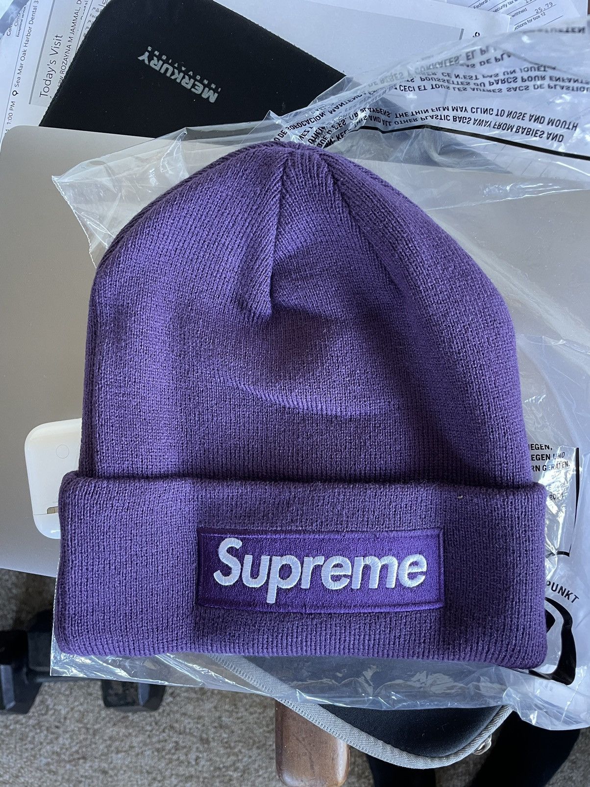 Pre-owned New Era X Supreme New Era 2023 Box Logo Bogo Beanie In Purple