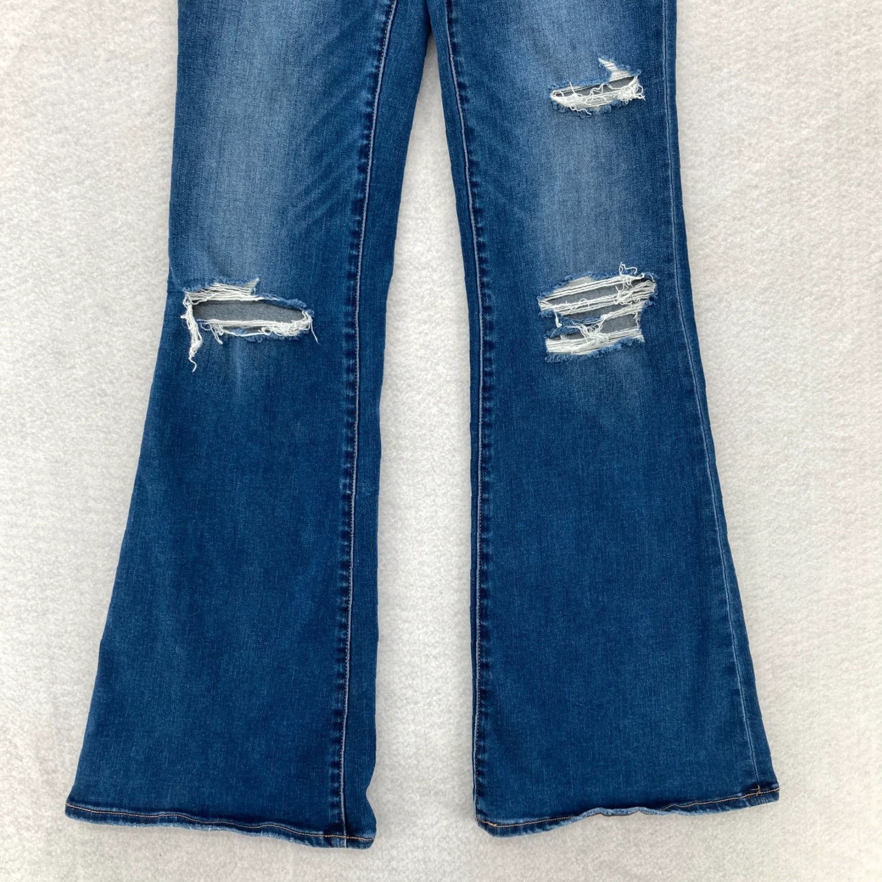 American Eagle Outfitters American Eagle Jeans Women's 2 High Rise Flare Denim Blue Stretch Distressed Y2K Jeans Size 42" / US 20 - 3 Thumbnail