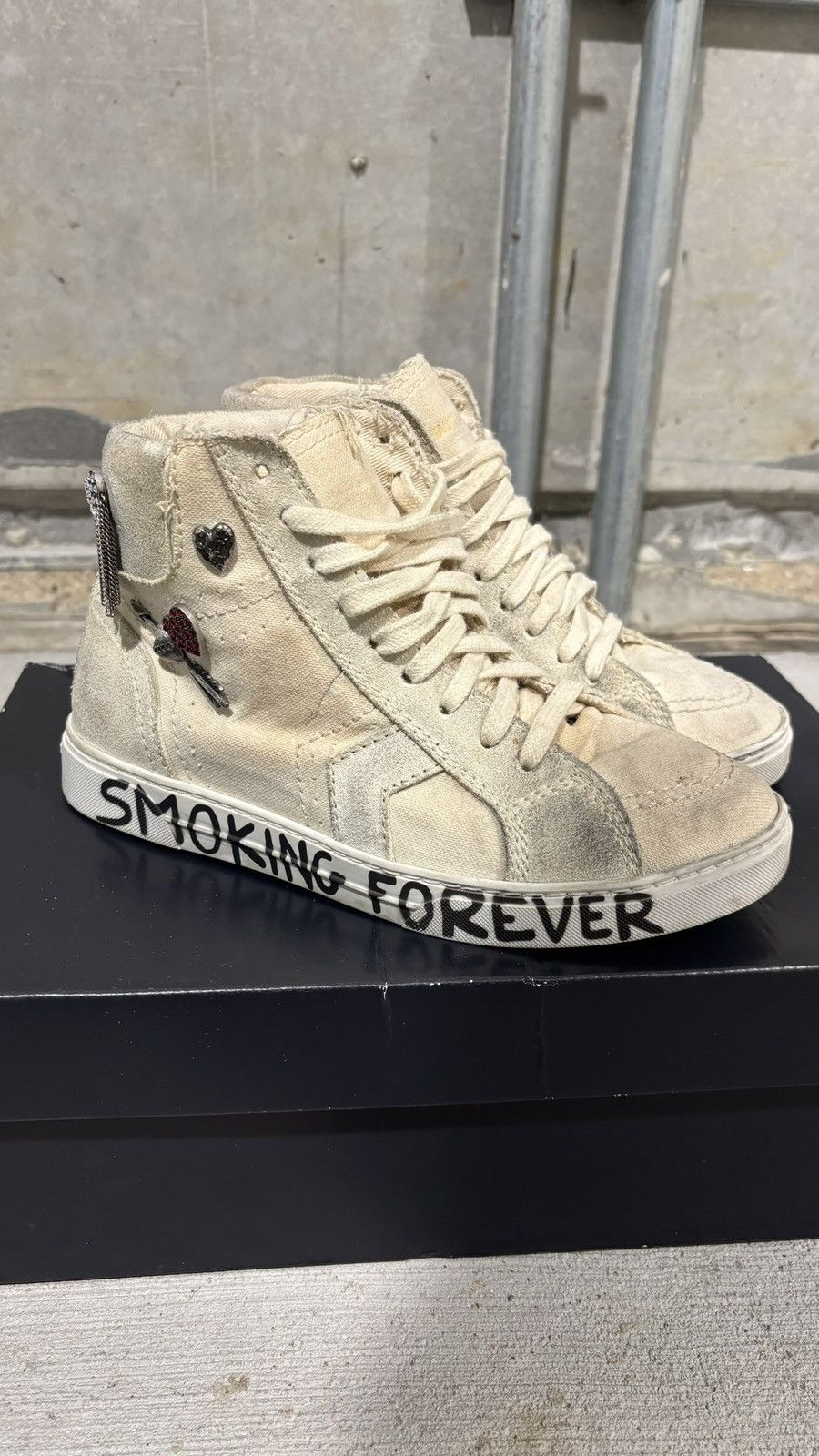 Pre-owned Saint Laurent “smoking Forever” High Top Sneaker In Sand