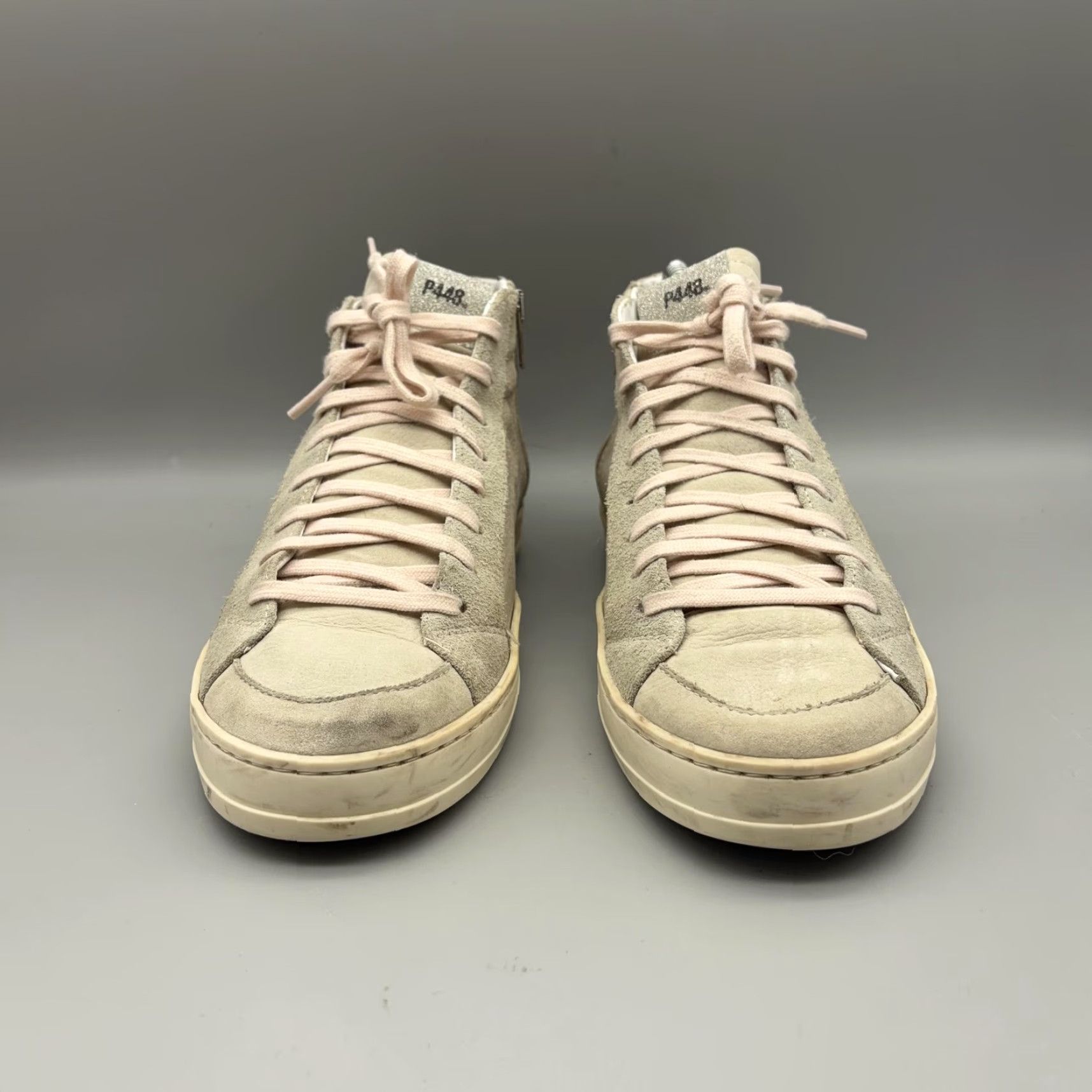 P448 P448 Shoes Womens Beige Suede Mid Top Zipper Sneakers Lined Casual Walking Size 38 EU 38 US 7.5 Shoes Mens Womens Girls Boys Size S / US 4 / IT 40 - 2 Thumbnail