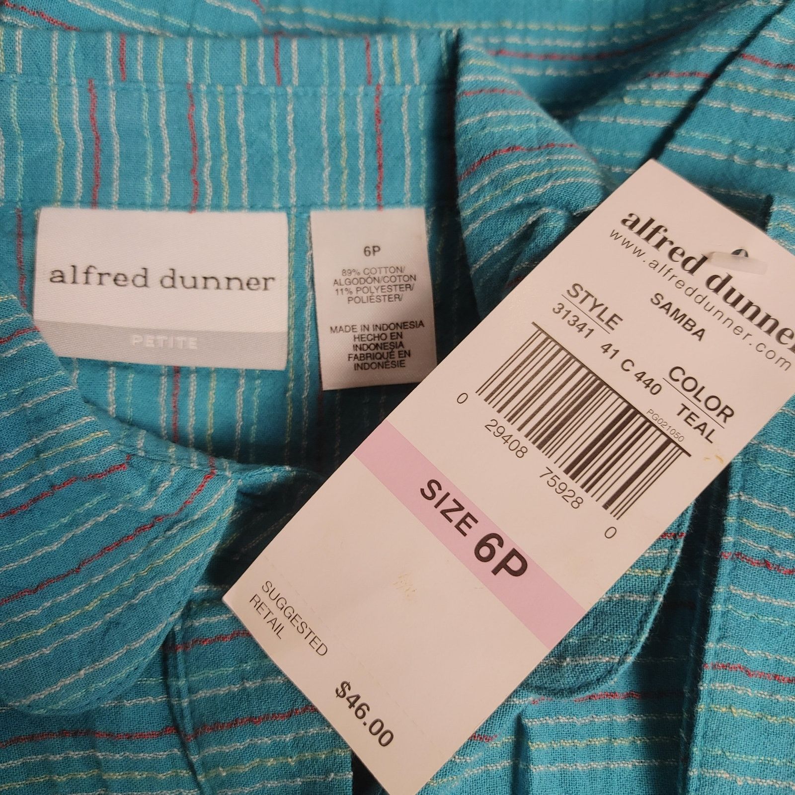 Other Alfred Dunner Samba Womens 6P Teal LongSleeve Bttn Dwn Shirt Size M / US 6-8 / IT 42-44 - 3 Thumbnail