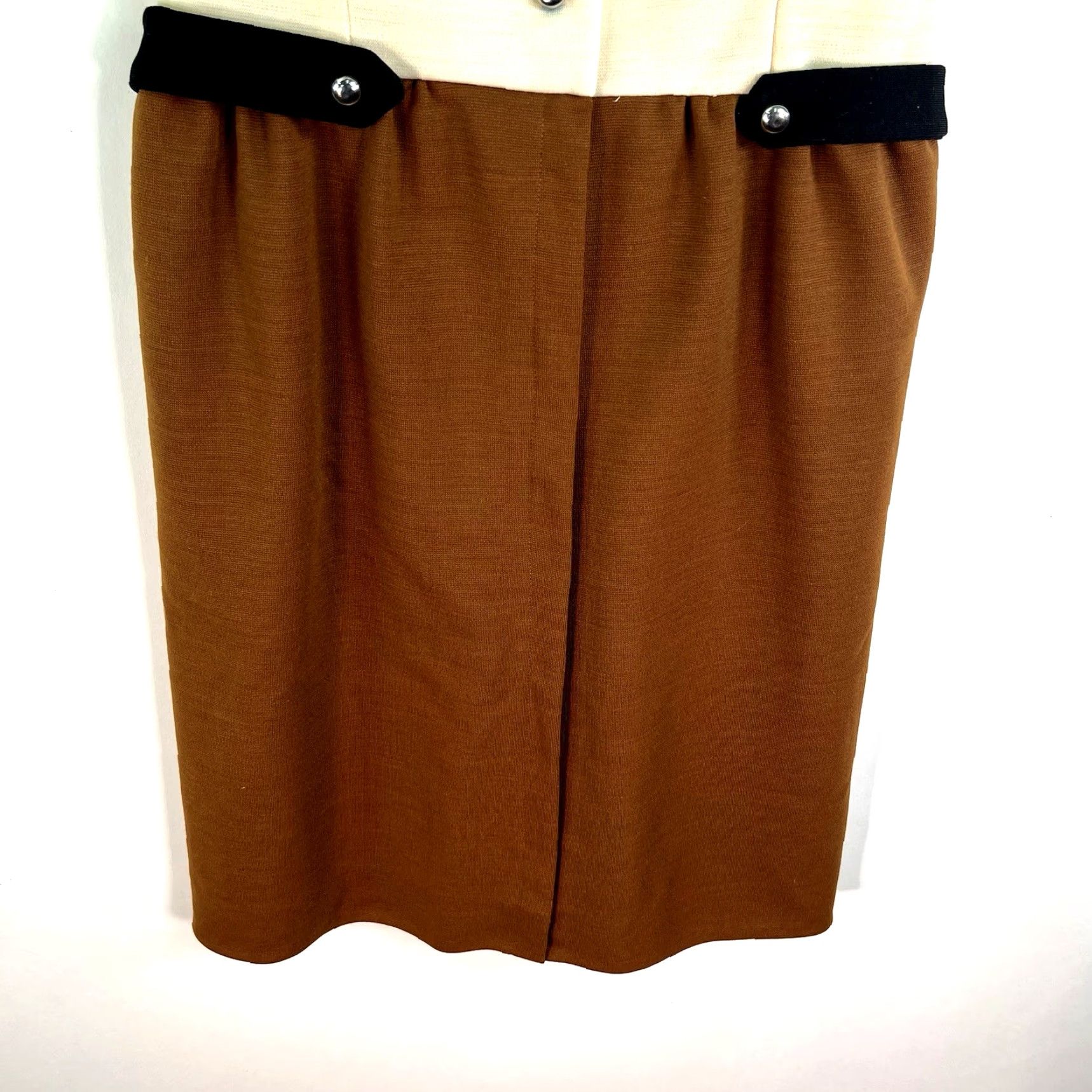 Vintage Vintage 60's Dress Button Top Size S Ivory/Brown Poly Size 4XL / US 24-26 - 4 Thumbnail