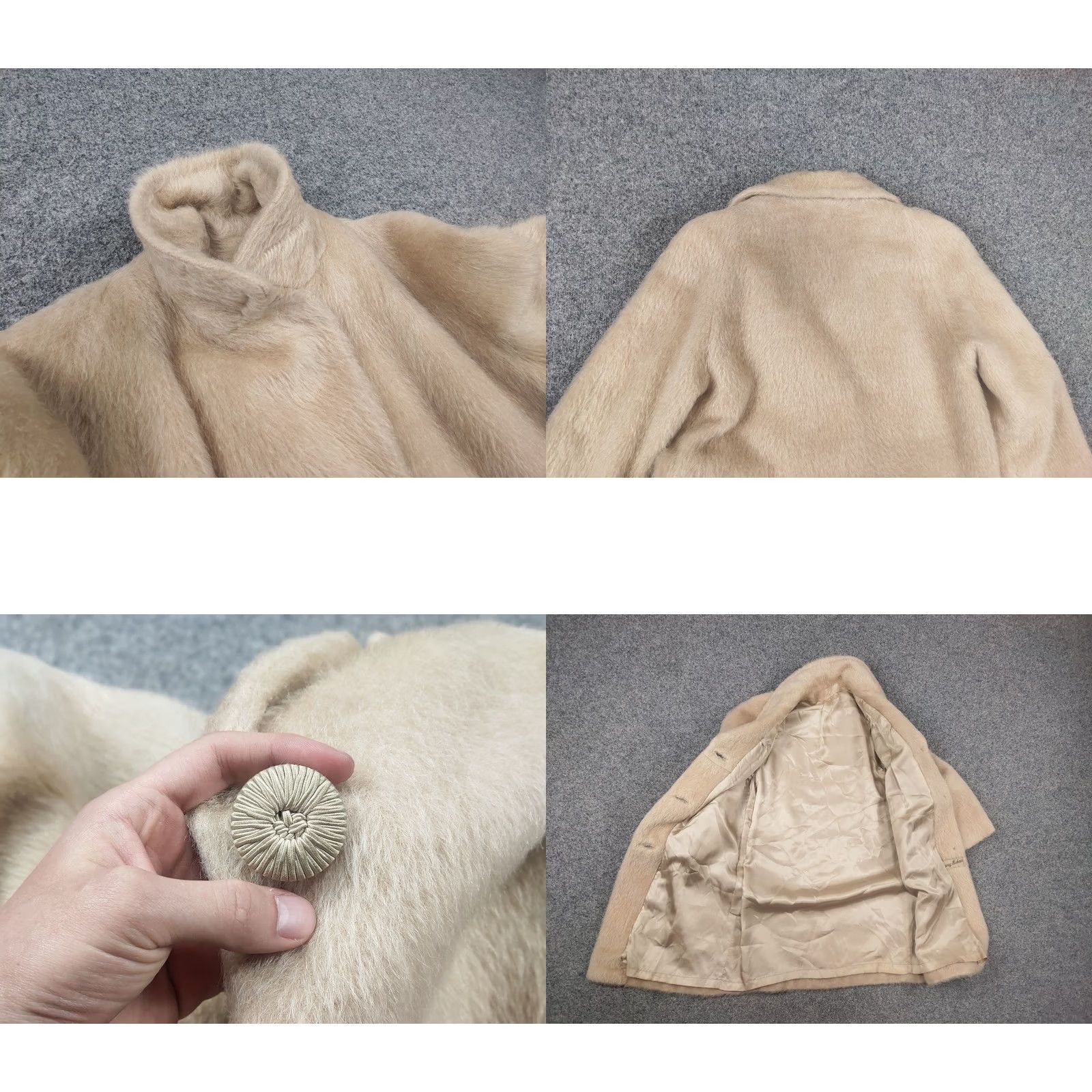 Vintage VINTAGE Luxury Mohair Beige Coat Jacket - 1950s/60s Mod GoGo Mink Fur Buttons - Size M/L - UK ORIGINAL Size M / US 6-8 / IT 42-44 - 9 Thumbnail