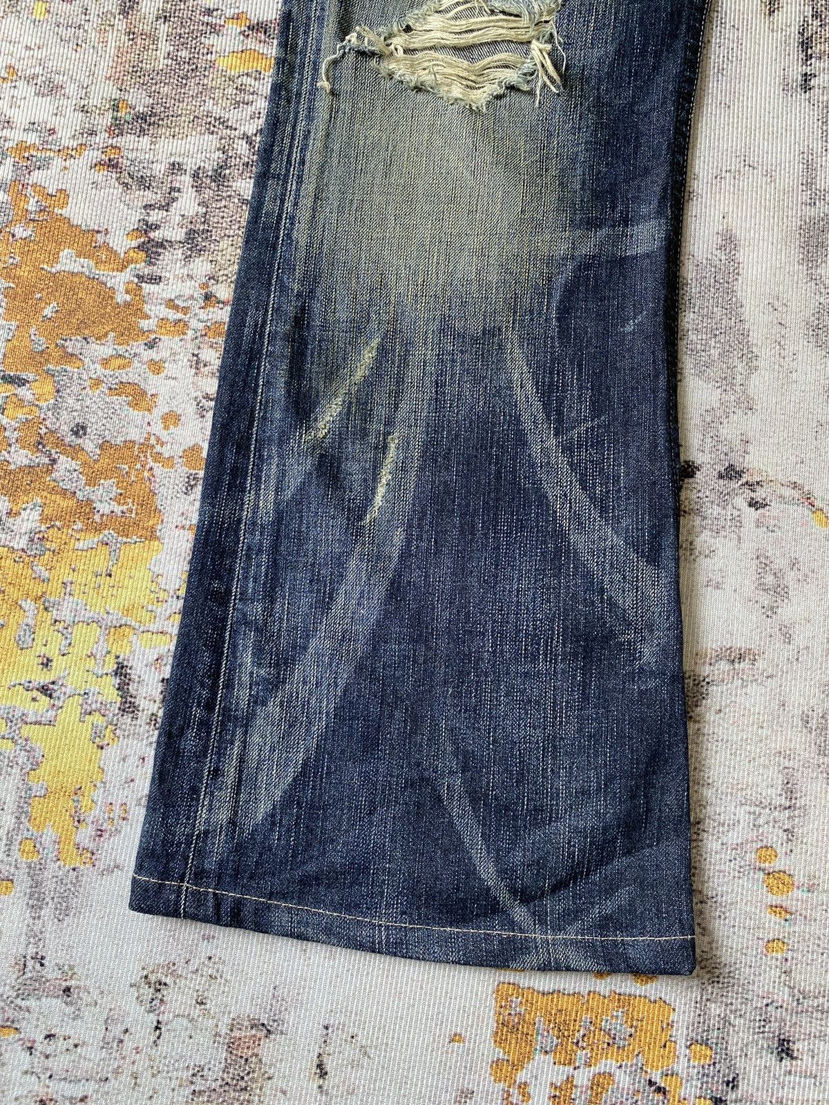 Japanese Brand Edwin 503 Blue Trip Claws Mark Distressed Flare Denim Size US 32 / EU 48 - 6 Thumbnail