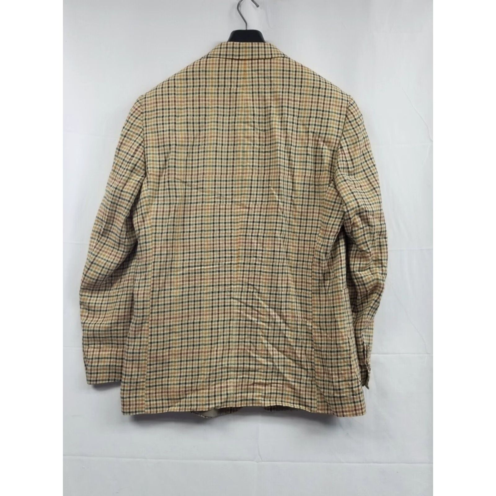 Vintage T Harris London Linen Blend Suit Blazer Jacket Plaid Tan Men's Large Size 42R - 2 Thumbnail